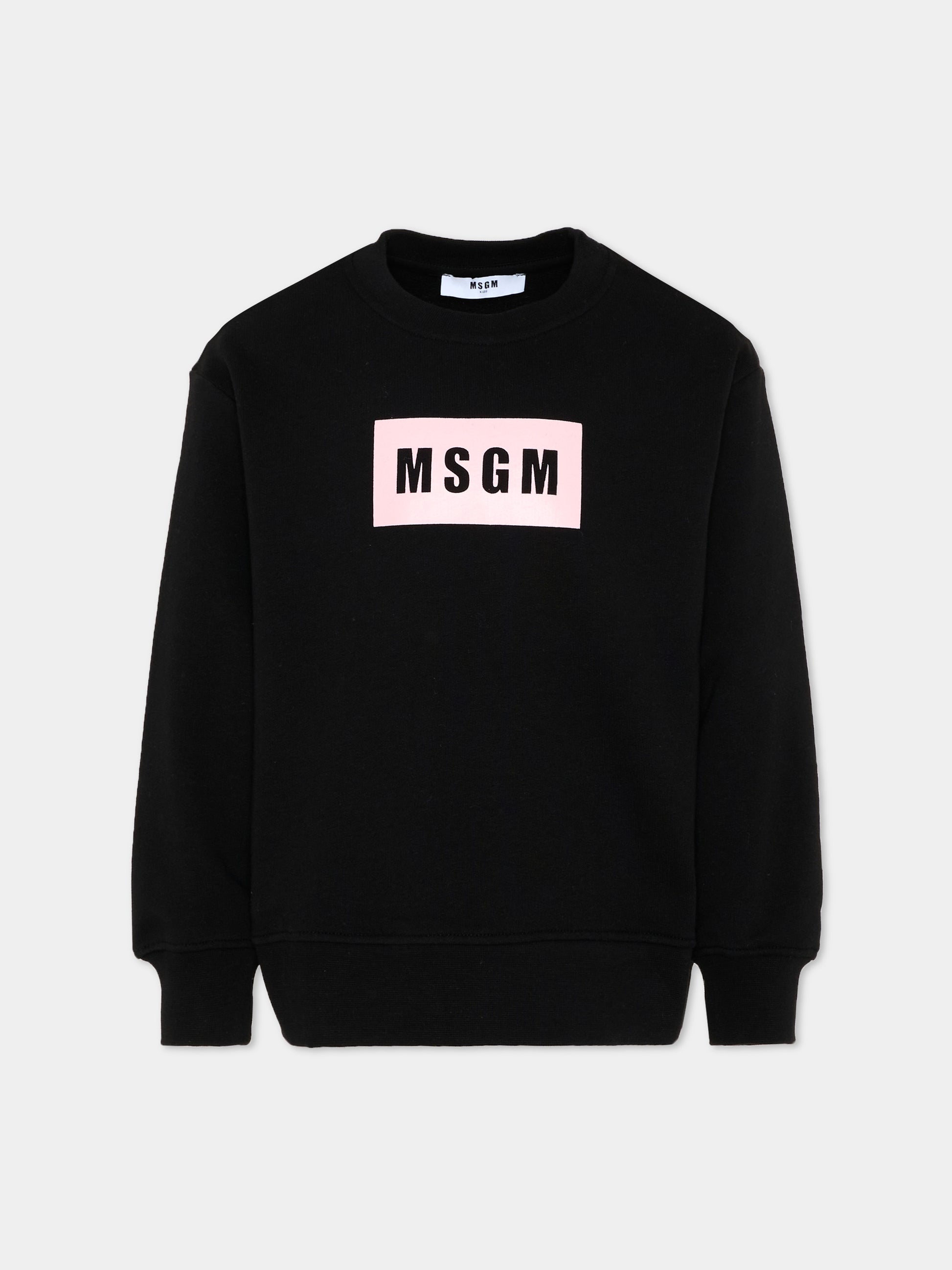 Felpa nera per bambina con logo box,Msgm Kids,S6MSJUSW009 110/88