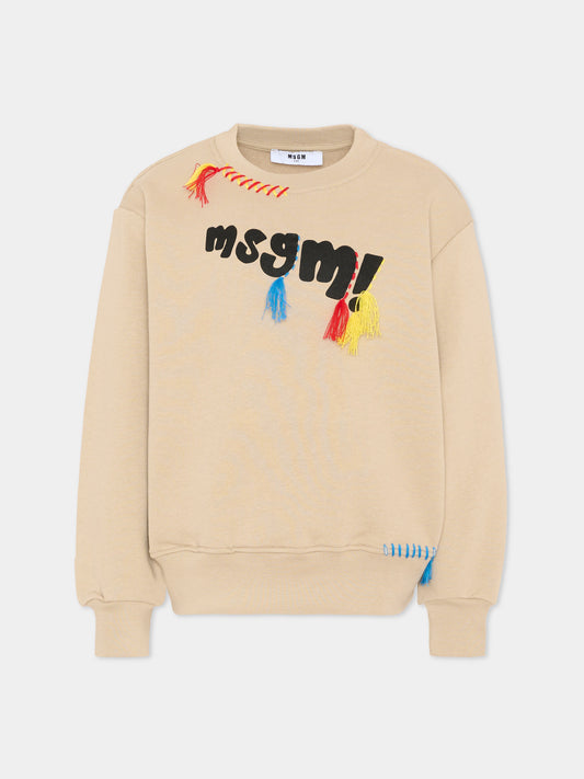 Felpa beige per bambini con logo,Msgm Kids,S6MSJUSW142 092
