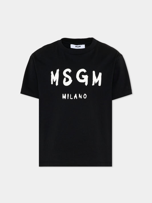 T-Shirt nera per bambini con logo,Msgm Kids,S6MSJUTH001 110