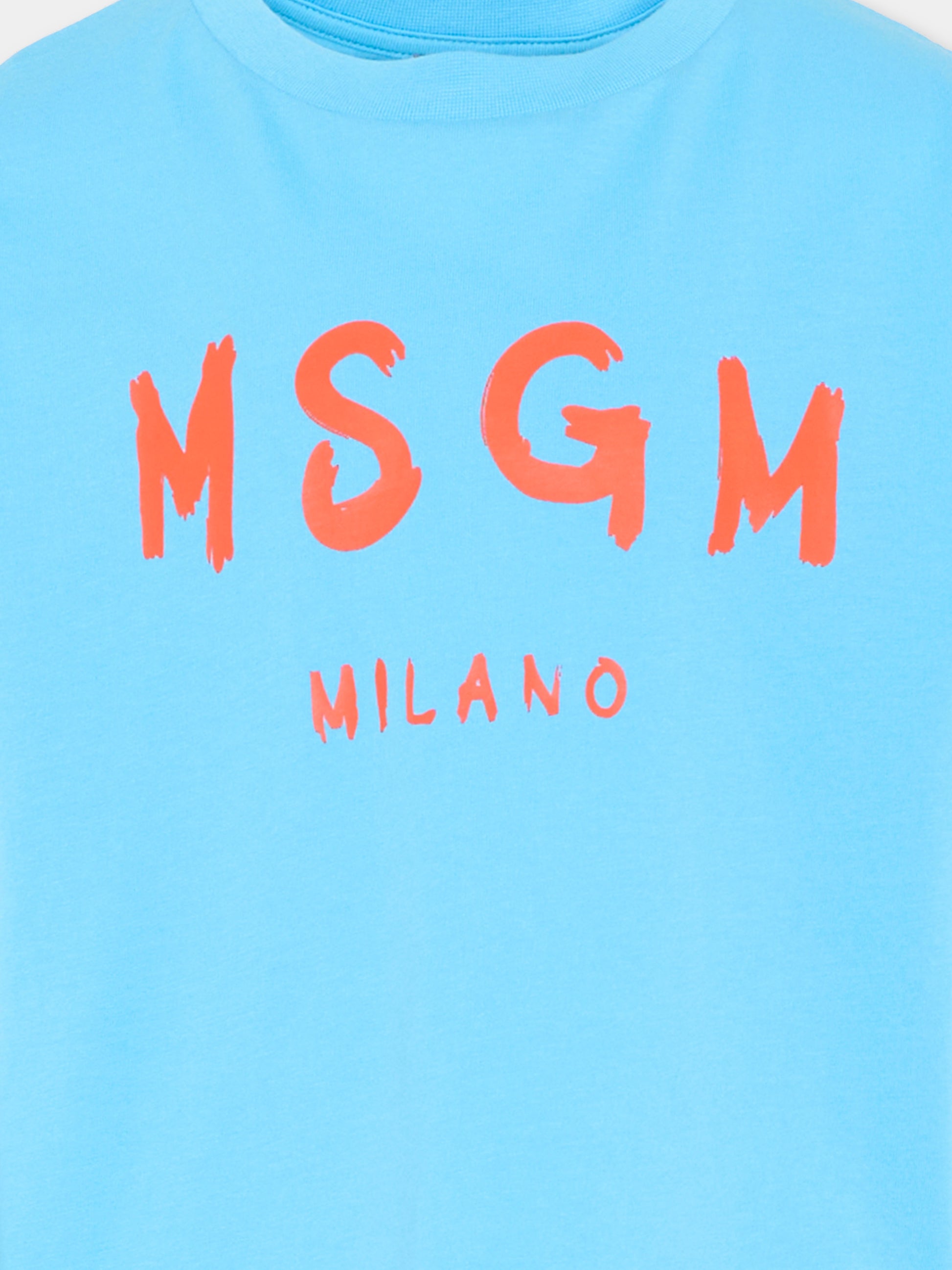 T-Shirt blu per bambini con logo,Msgm Kids,S6MSJUTH001 MS073
