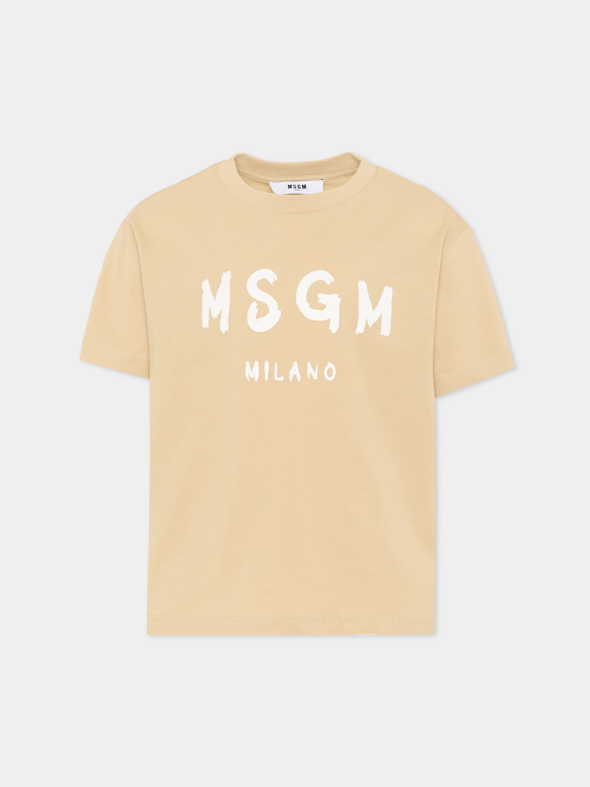 T-Shirt beige per bambini con logo,Msgm Kids,S6MSJUTH001 092
