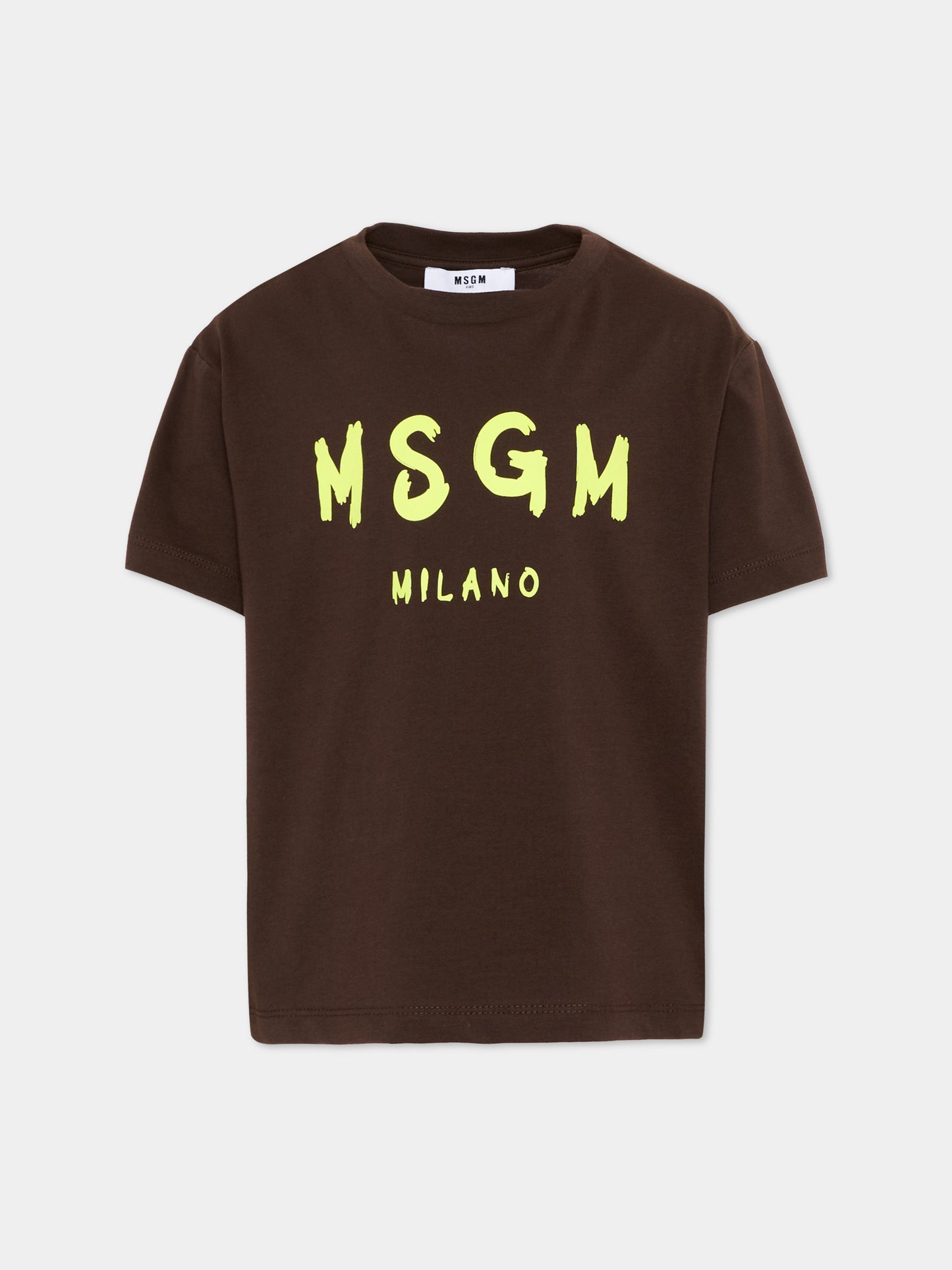 T-Shirt marrone per bambini con logo,Msgm Kids,S6MSJUTH001 943