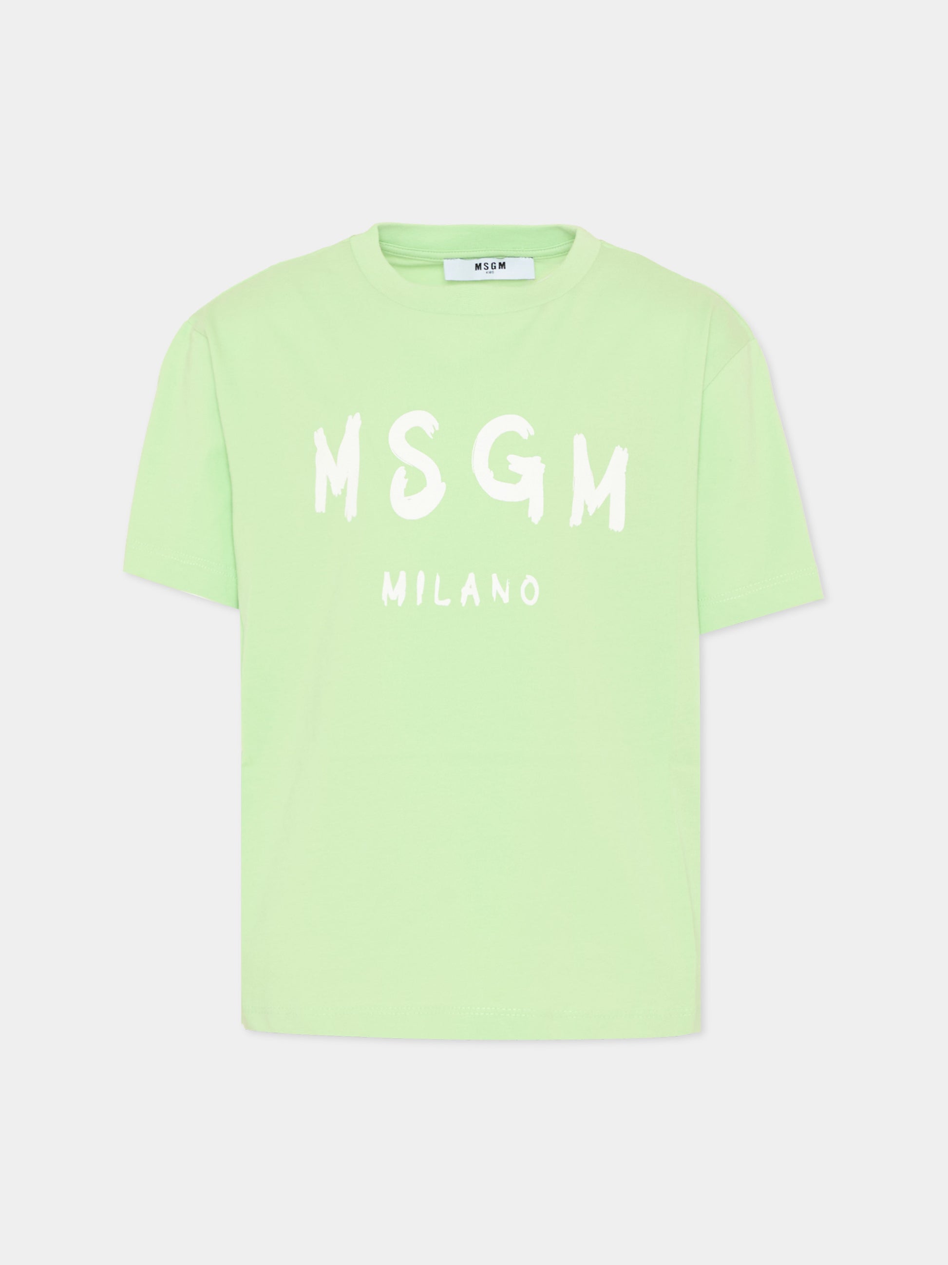 T-Shirt verde per bambini con logo,Msgm Kids,S6MSJUTH001 MS077
