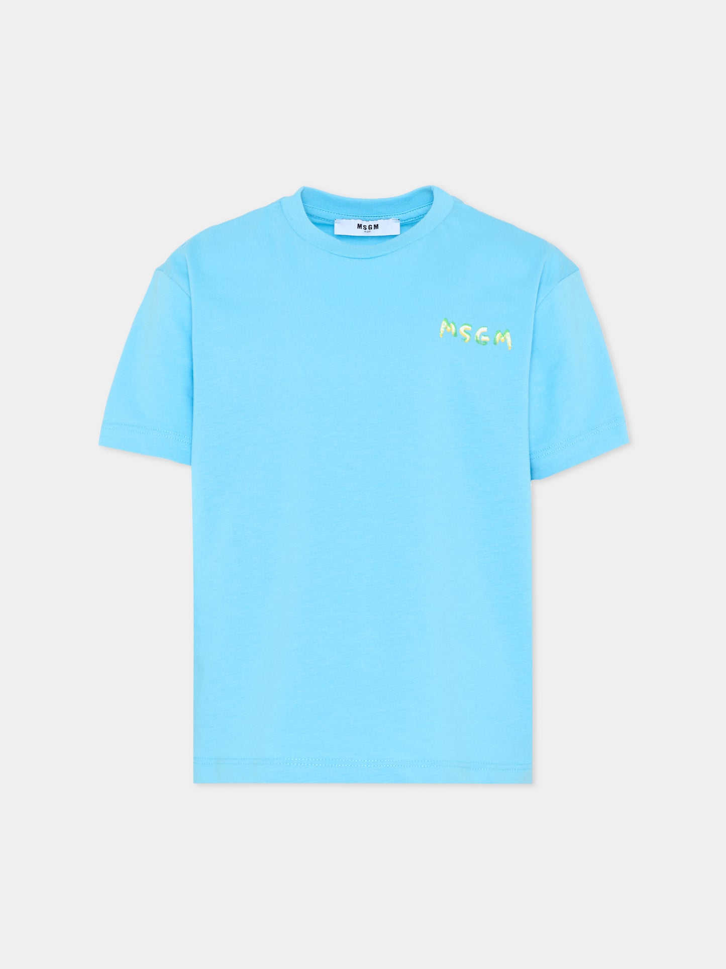 T-Shirt blu per bambini con logo,Msgm Kids,S6MSJUTH003 MS073