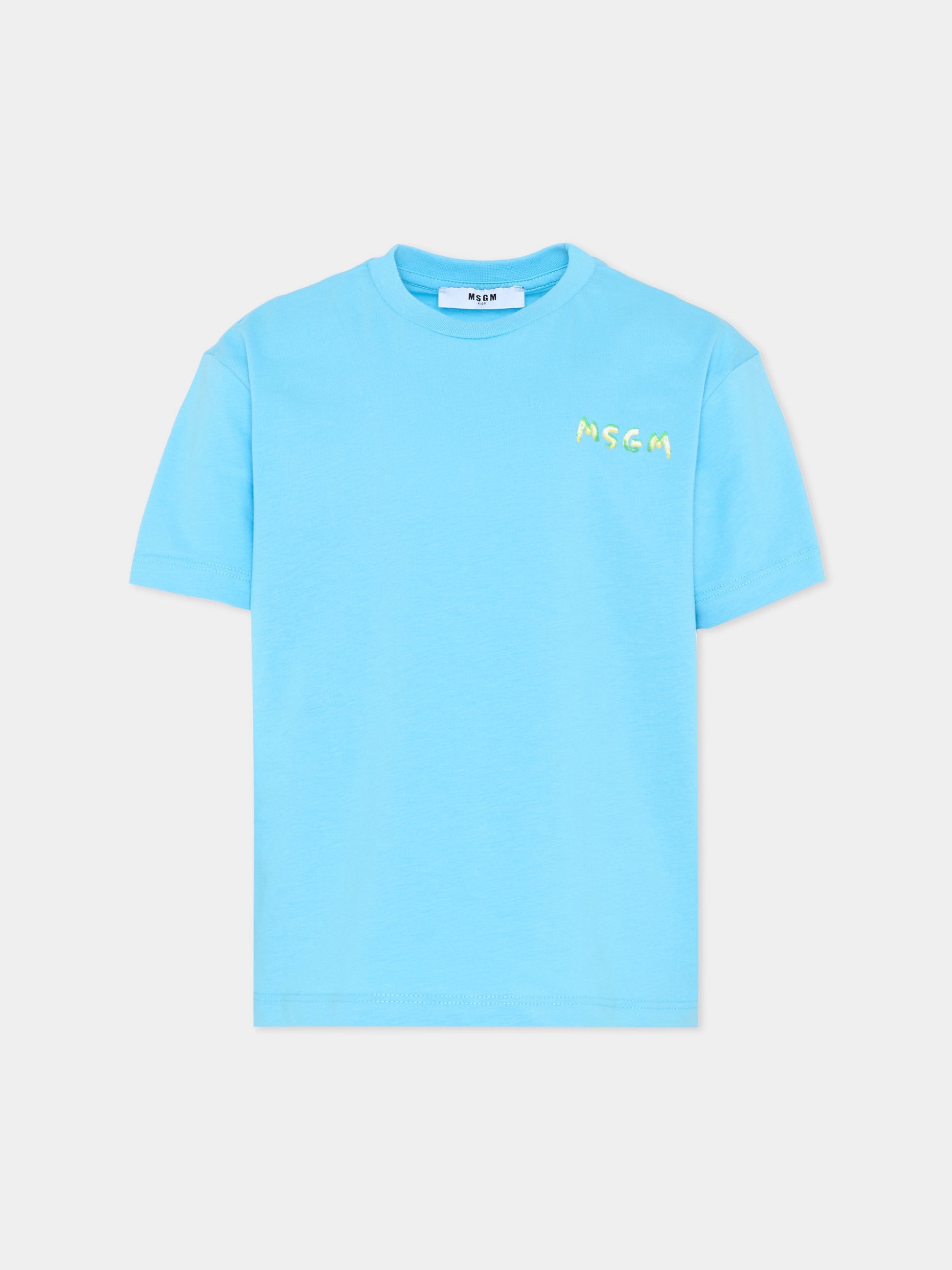 T-Shirt blu per bambini con logo,Msgm Kids,S6MSJUTH003 MS073