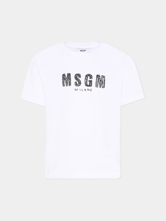 T-Shirt bianca per bambini con logo,Msgm Kids,S6MSJUTH004 001