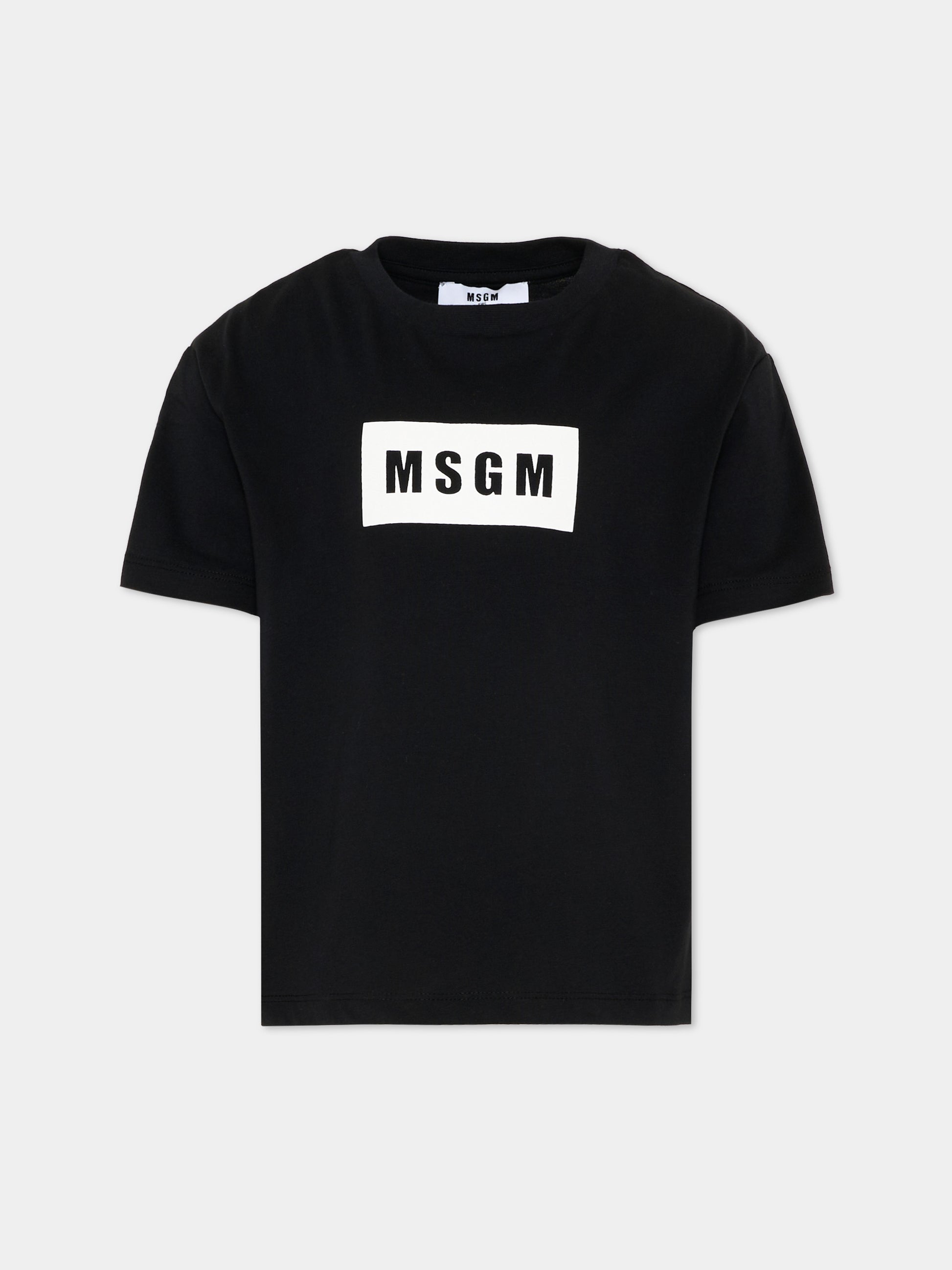 T-Shirt nera per bambini con logo box,Msgm Kids,S6MSJUTH005 110