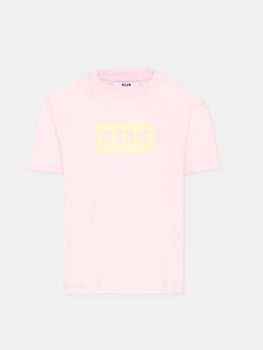 T-Shirt rosa per bambina con logo box,Msgm Kids,S6MSJUTH005 MS076