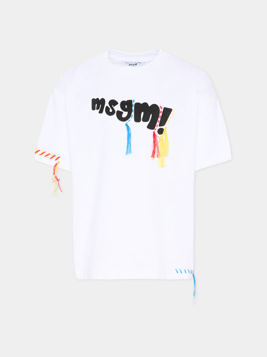 T-Shirt bianca per bambini con logo,Msgm Kids,S6MSJUTH136 001