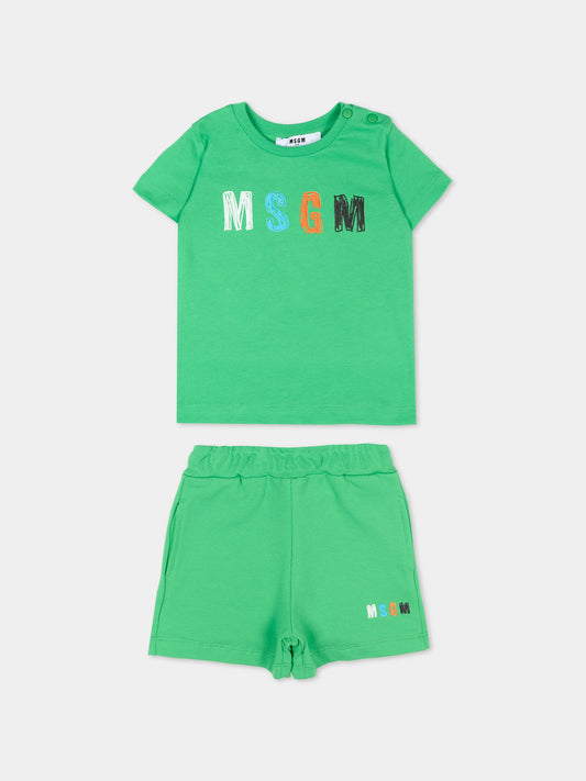 Completo sportivo verde per neonato con logo,Msgm Kids,S6MSNBTR271 MS006