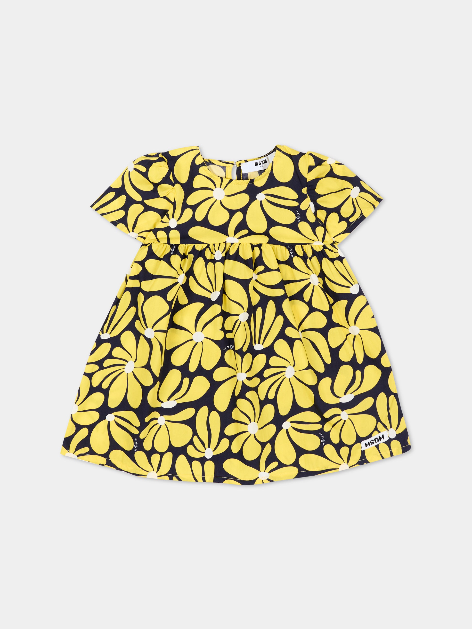 Vestito giallo per neonata con stampa floreale,Msgm Kids,S6MSNGDR276 MS009