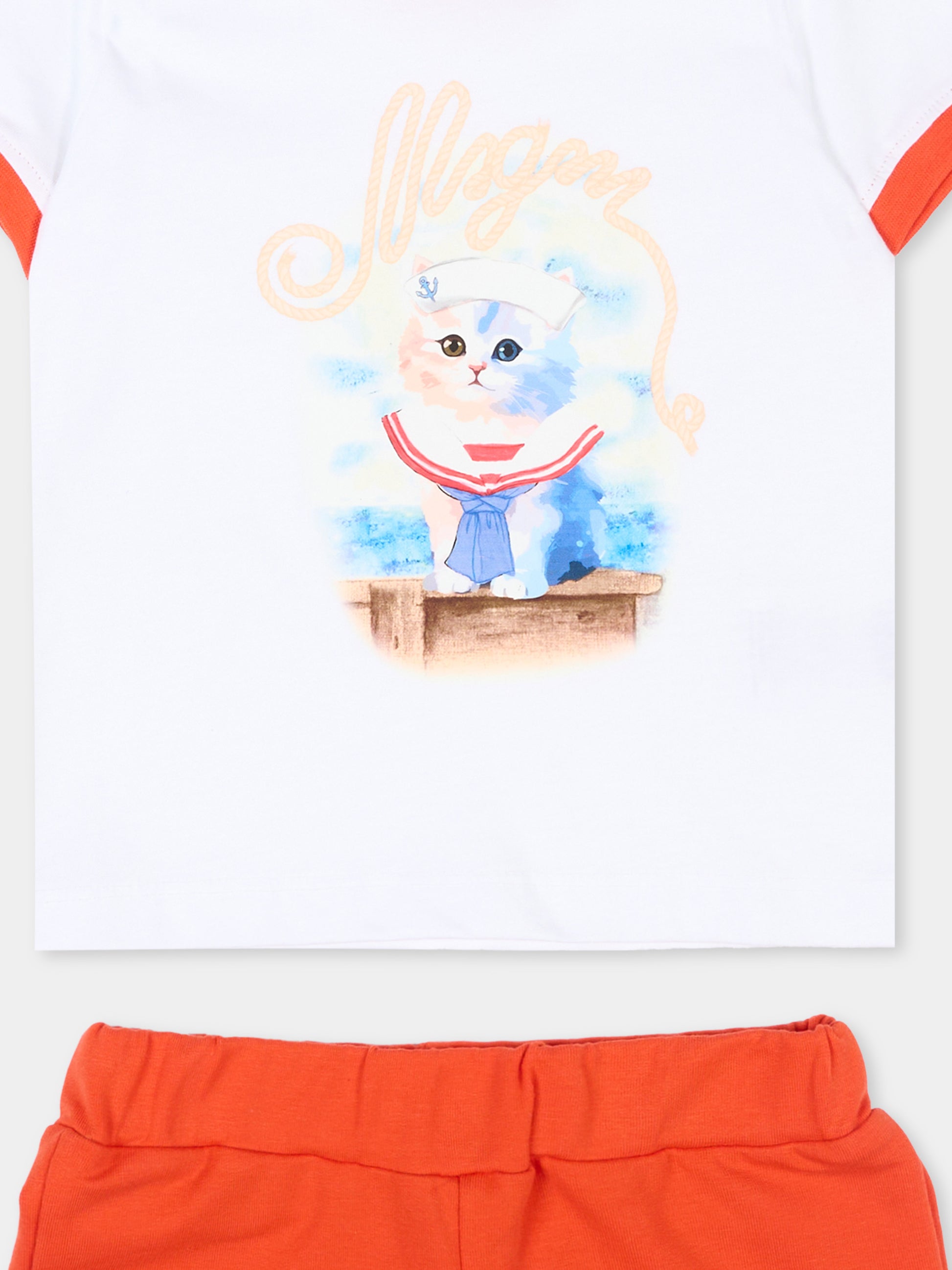 Completo sportivo multicolor per neonata con stampa gatto,Msgm Kids,S6MSNGTR269 001/84