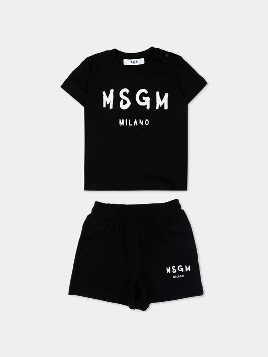 T-Shirt nera per neonati con logo,Msgm Kids,S6MSUNTR264 110