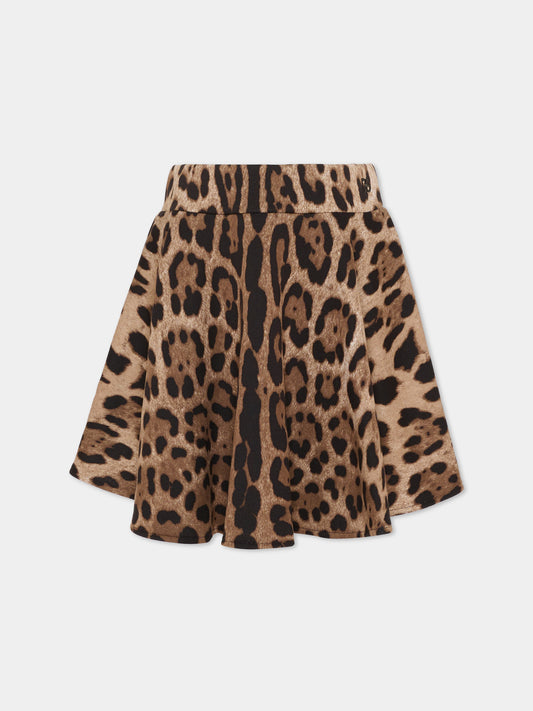 Gonna marrone per bambina con stampa animalier,Dolce & Gabbana Kids,L5JIB8 HS7LD HY13M