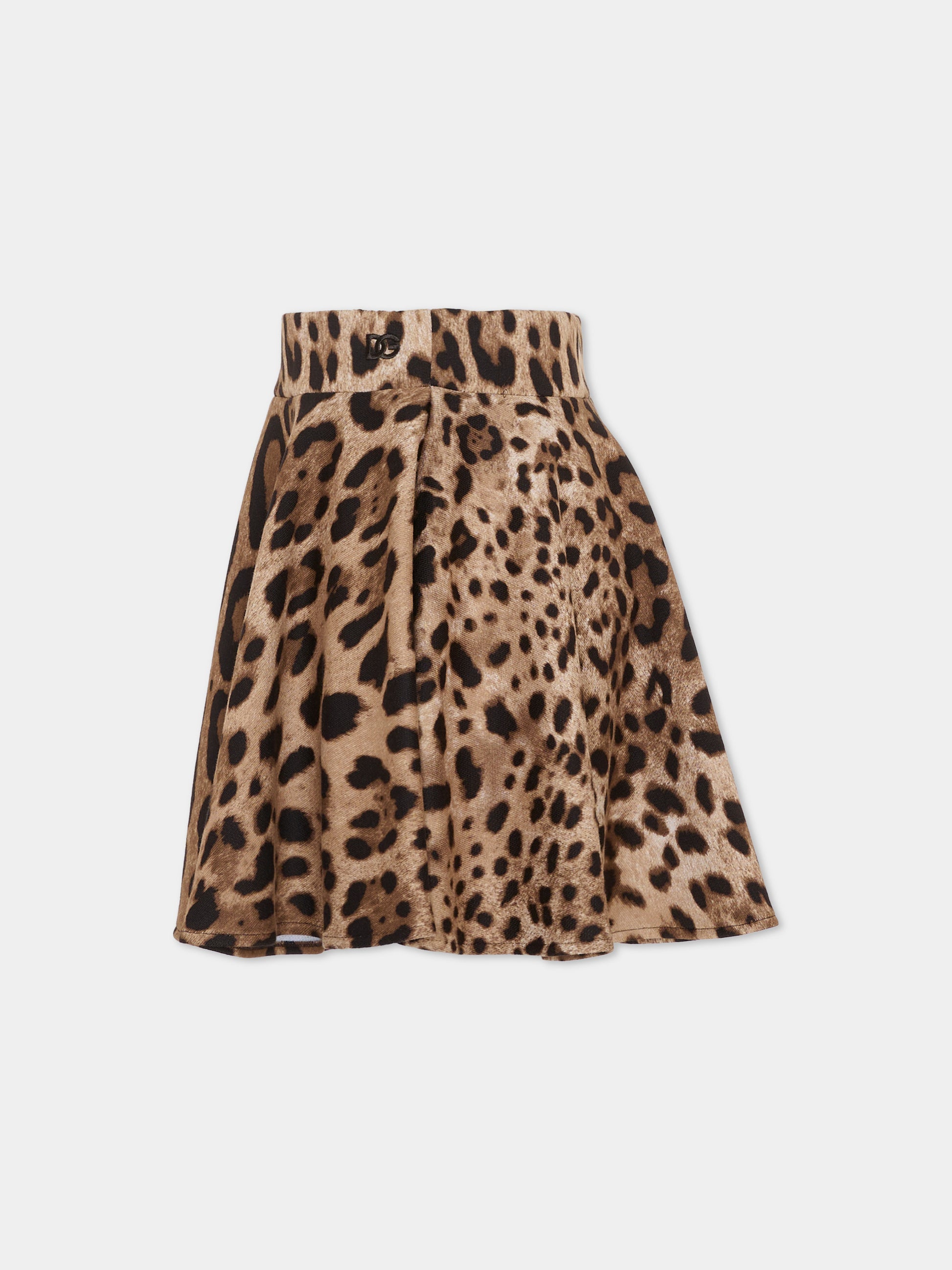 Gonna marrone per bambina con stampa animalier,Dolce & Gabbana Kids,L5JIB8 HS7LD HY13M