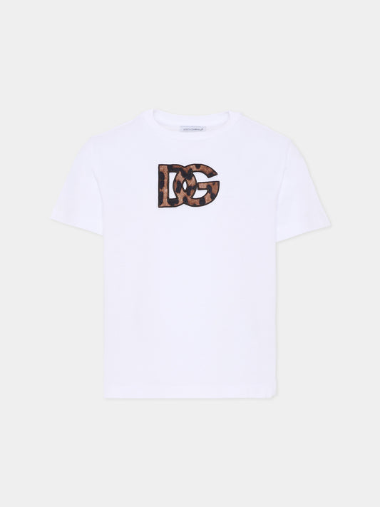 T-shirt bianca per bambini con logo DG,Dolce & Gabbana Kids,L5JTOX G7P0J W0800