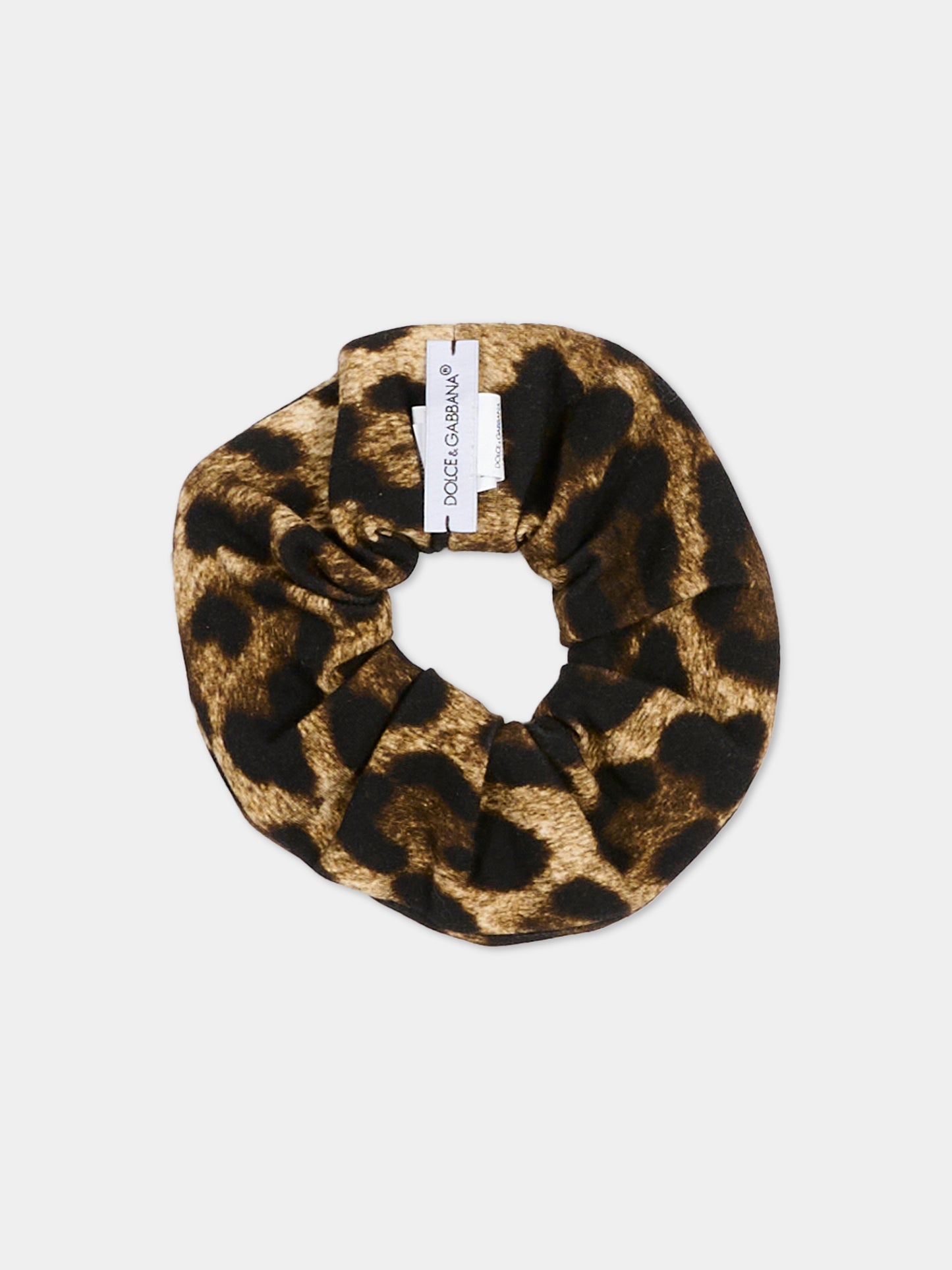 Elastico marrone per bambina con stampa animalier,Dolce & Gabbana Kids,LB7A12 FSGQX HY13M