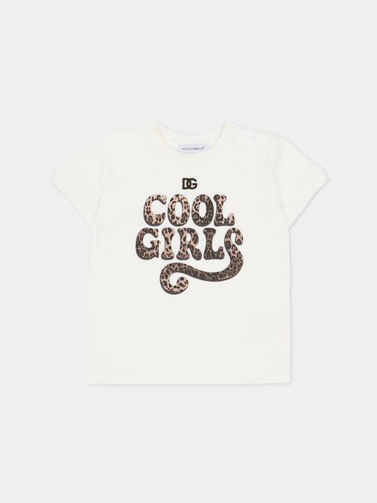 T-shirt bianca per neonata con logo e scritta,Dolce & Gabbana Kids,L2JTJT G7PXG W0111