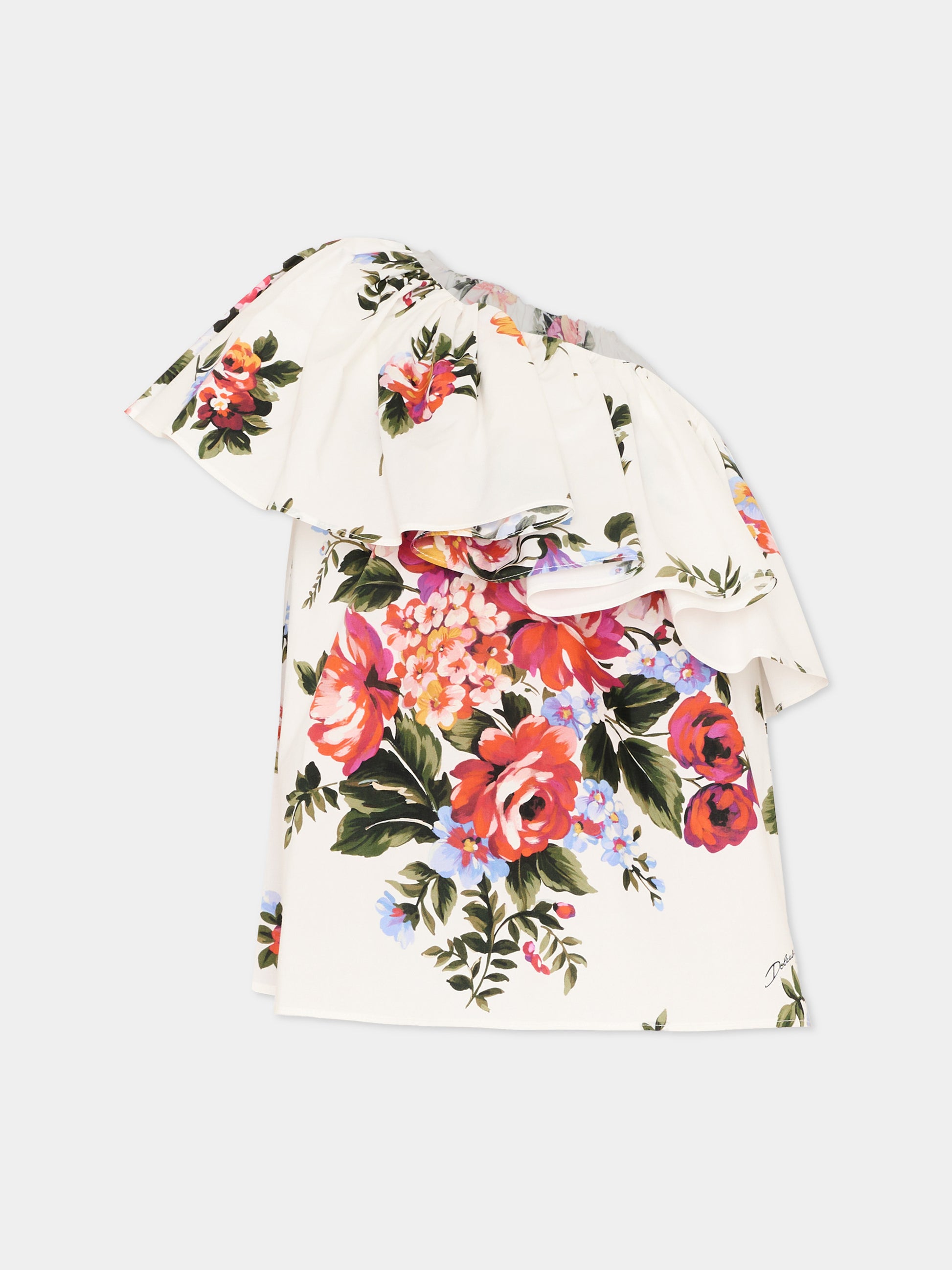 Top bianco per bambina con stampa floreale,Dolce & Gabbana Kids,L51N73 HS5UU HA5ZO
