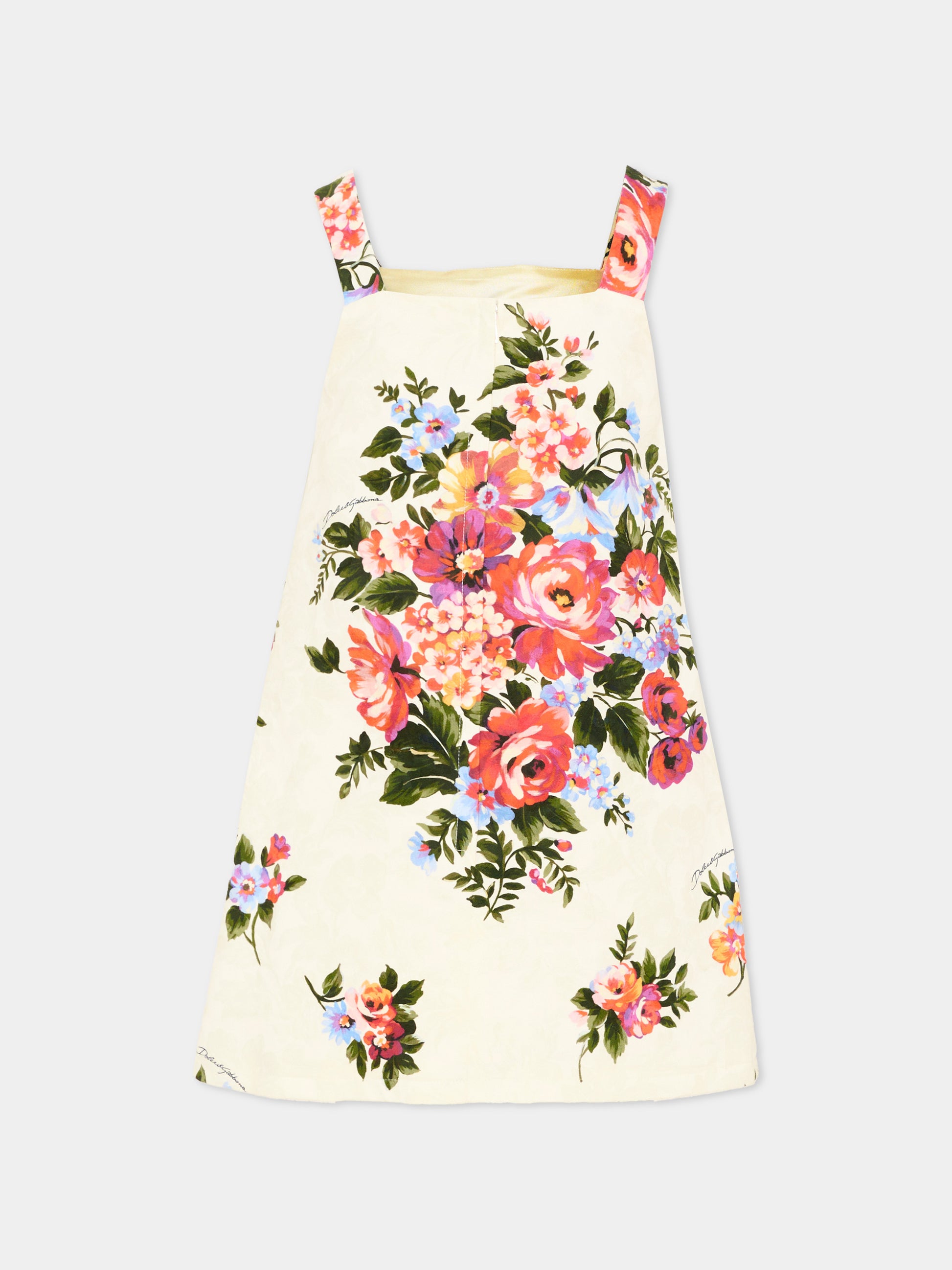 Vestito bianco per bambina con stampa floreale,Dolce & Gabbana Kids,L54DI0 FSFOZ HA5ZO