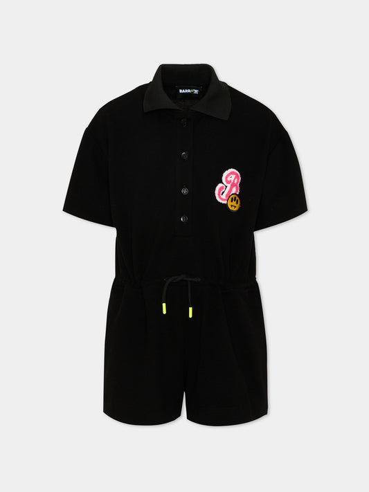 Jumpsuit nera per bambina con patch logo,Barrow,S6BKJGRS142 110