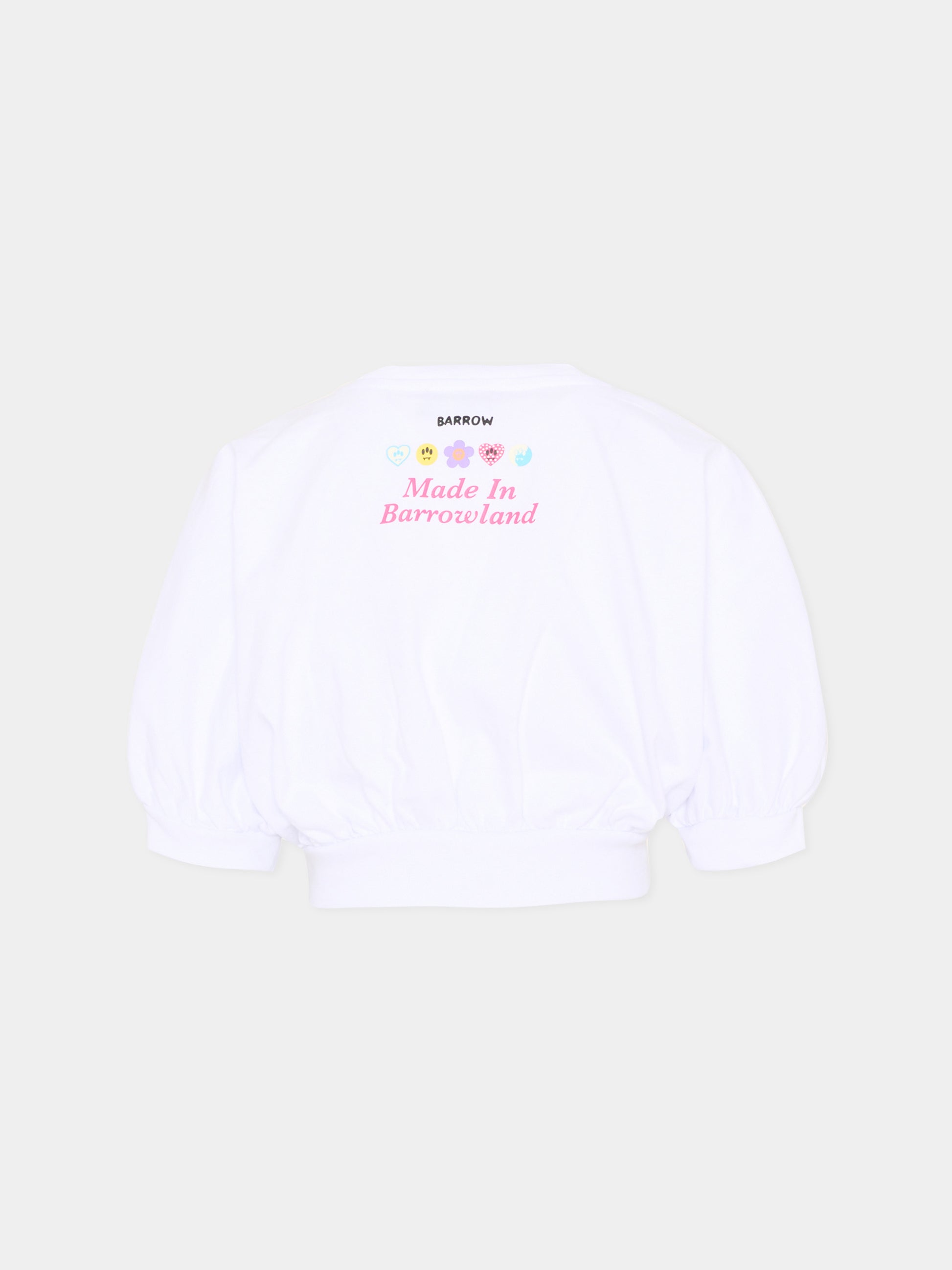 T-Shirt bianca cropped per bambina con patch,Barrow,S6BKJGTH133 002