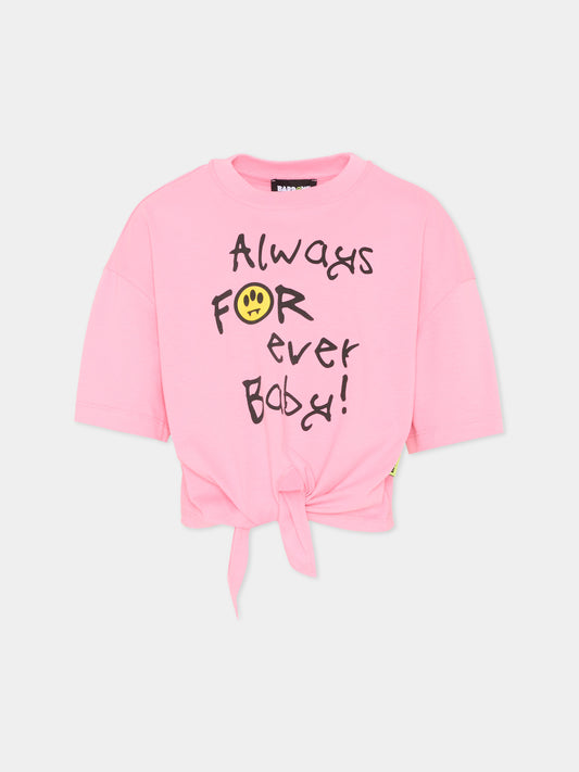 T-Shirt rosa per bambina con stampa,Barrow,S6BKJGTH140 BW311