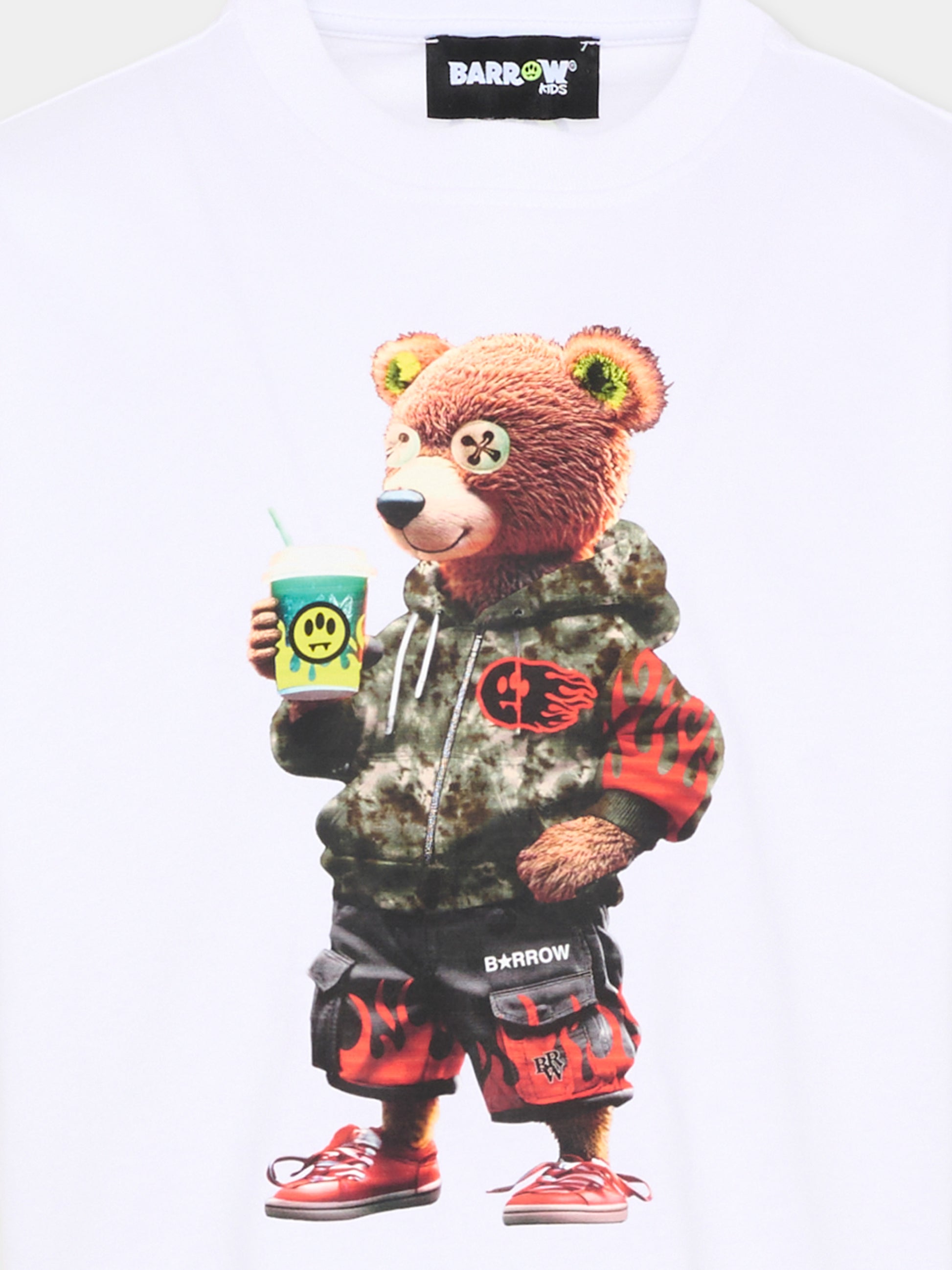 T-Shirt bianca per bambino con stampa orsetto,Barrow,S6BKJUTH065 002