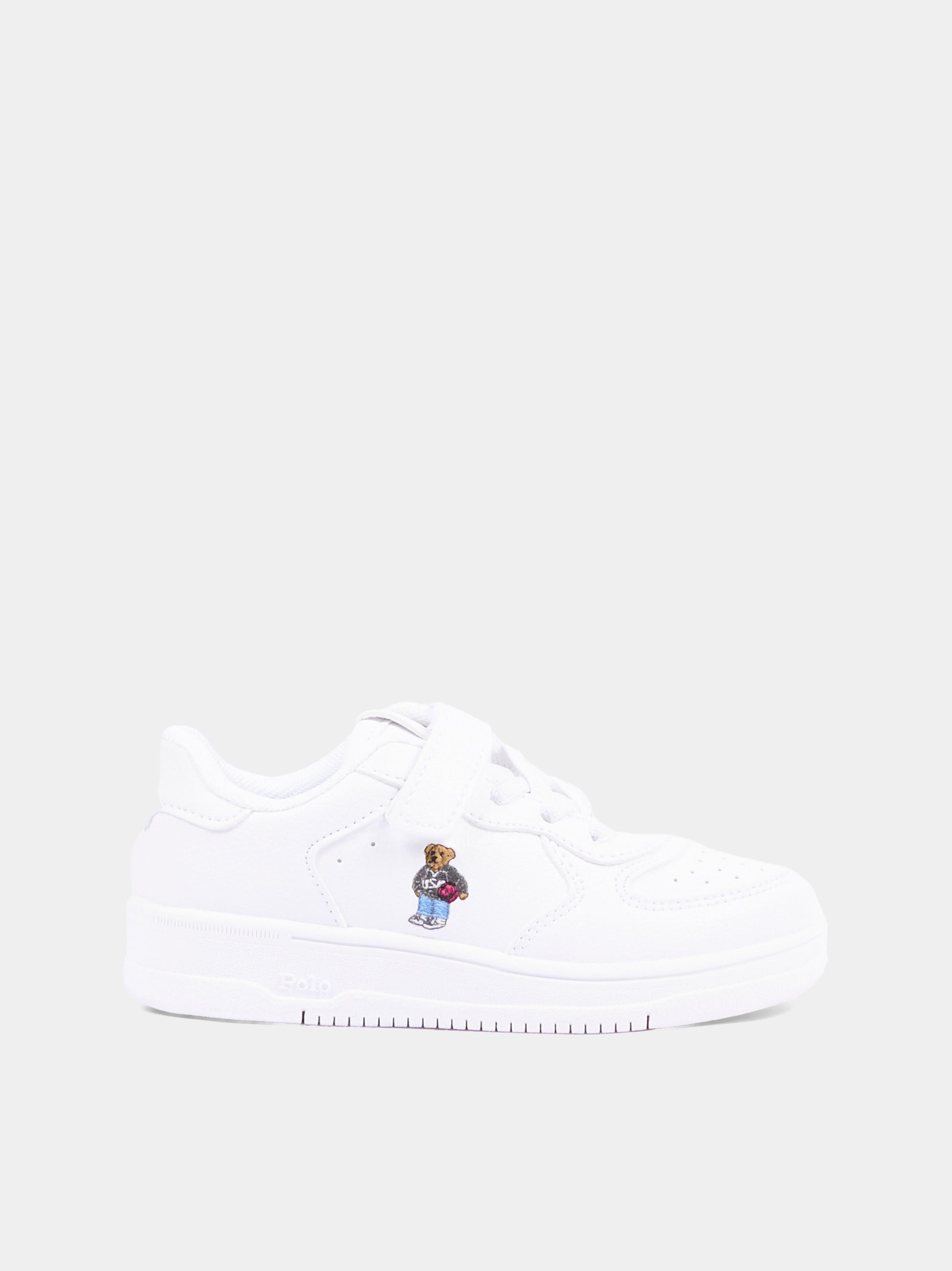 Sneakers bianche per bambini con Polo Bear,Ralph Lauren Kids,RL05004101