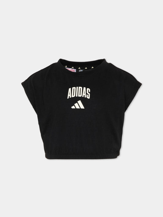 T-Shirt nera per bambina con logo,Adidas,KC4590