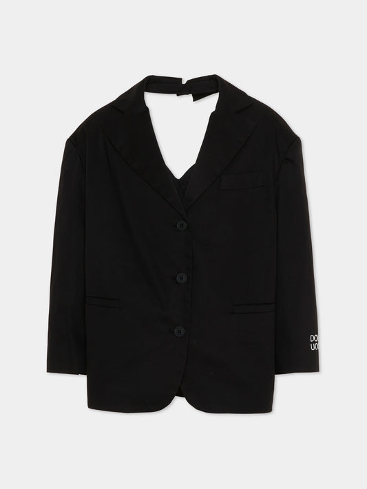 Giacca nera per bambina con maxi fiocco,Douuod Kids,DY2A04-G0197 930