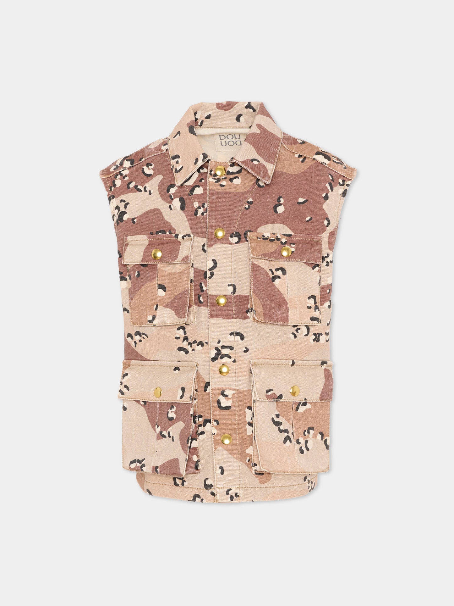 Gilet beige camouflage per bambina,Douuod Kids,DY2Q12-Z3843 108MA