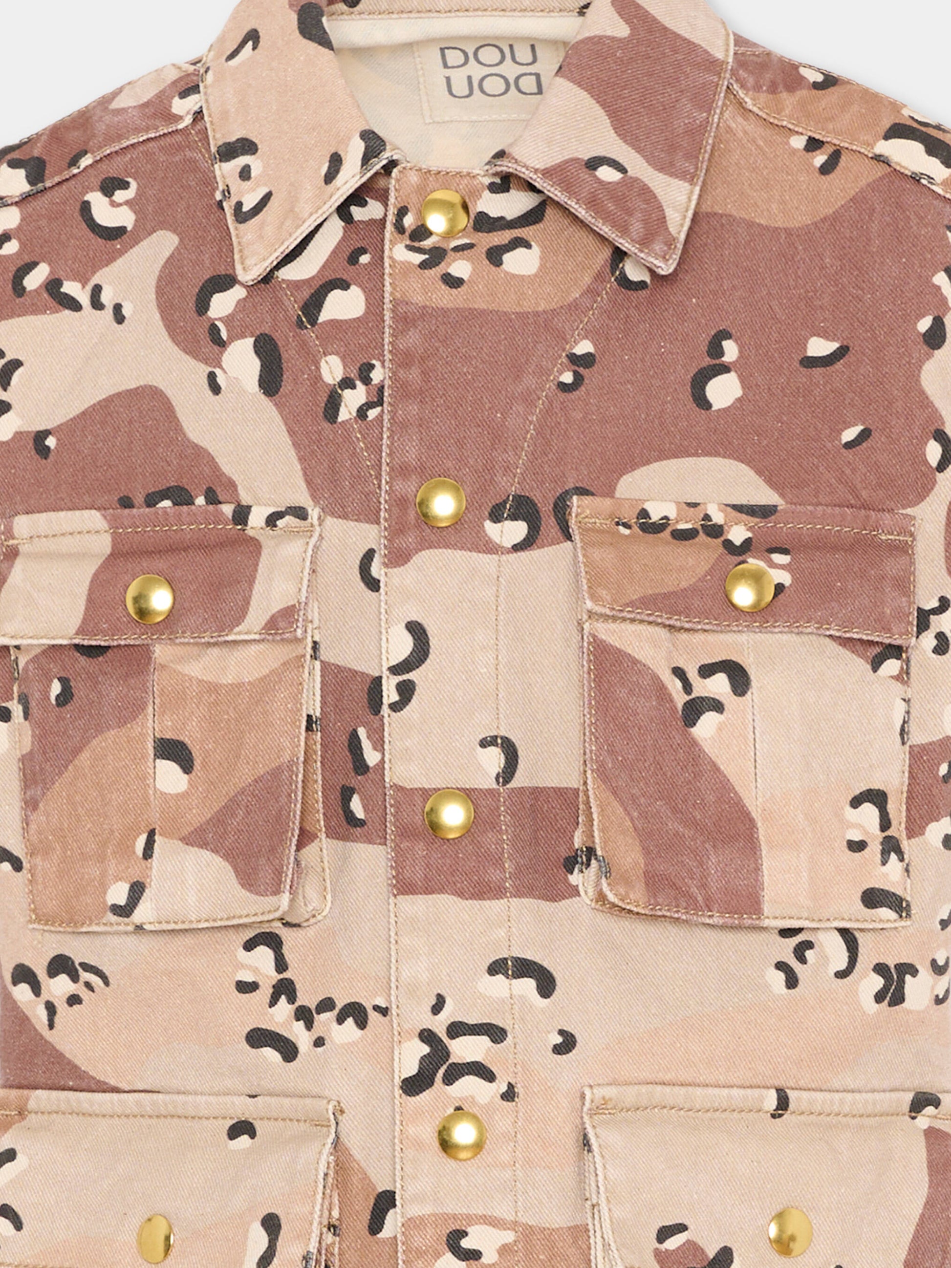 Gilet beige camouflage per bambina,Douuod Kids,DY2Q12-Z3843 108MA