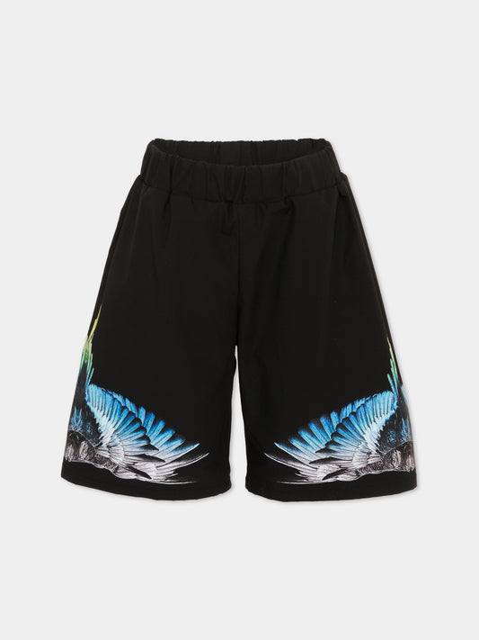 Shorts neri con ali per bambino,County Of Milan Kids,S6CMJBBE125 110
