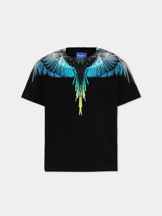 T-shirt nera per bambino con ali,County Of Milan Kids,S6CMJBTH017 110
