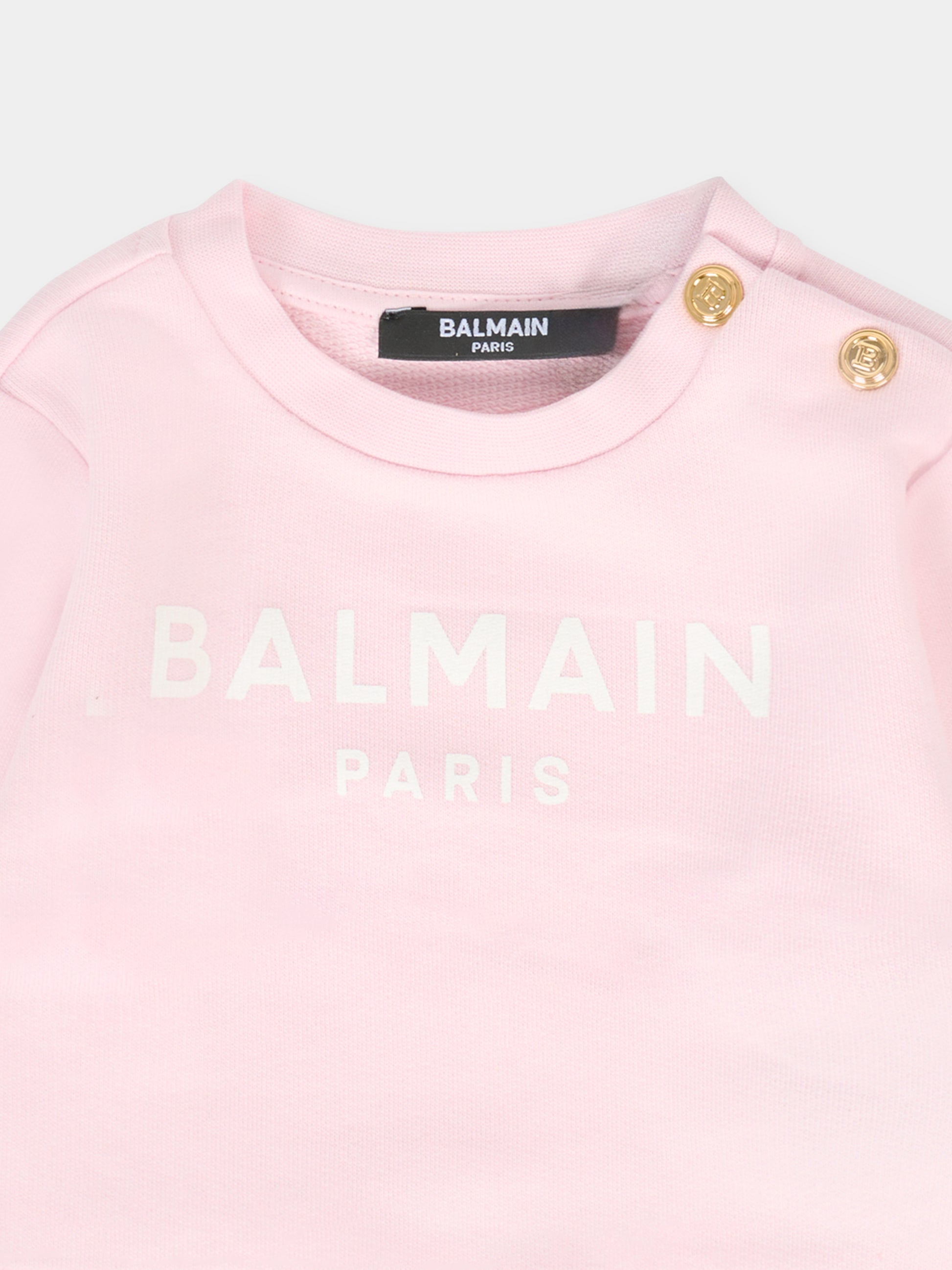 Felpa rosa per neonata con logo bianco,Balmain Kids,6R4010 Z0114 540
