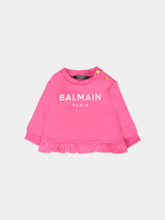 Felpa fucsia per neonata con logo,Balmain Kids,6R4010 Z0114 514BC