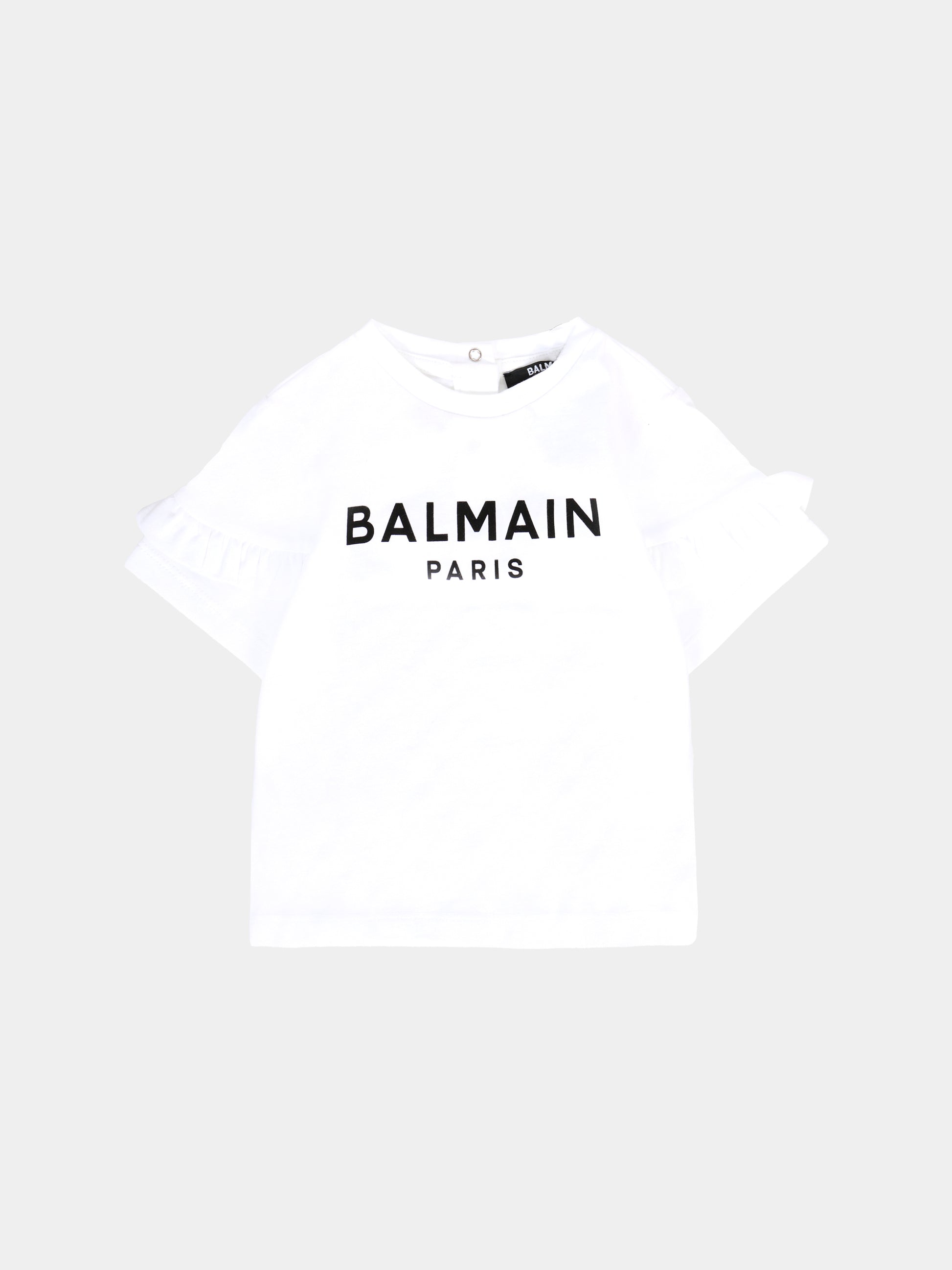 T-shirt bianca per neonati con logo nero,Balmain Kids,6R8001 Z0738 100NE