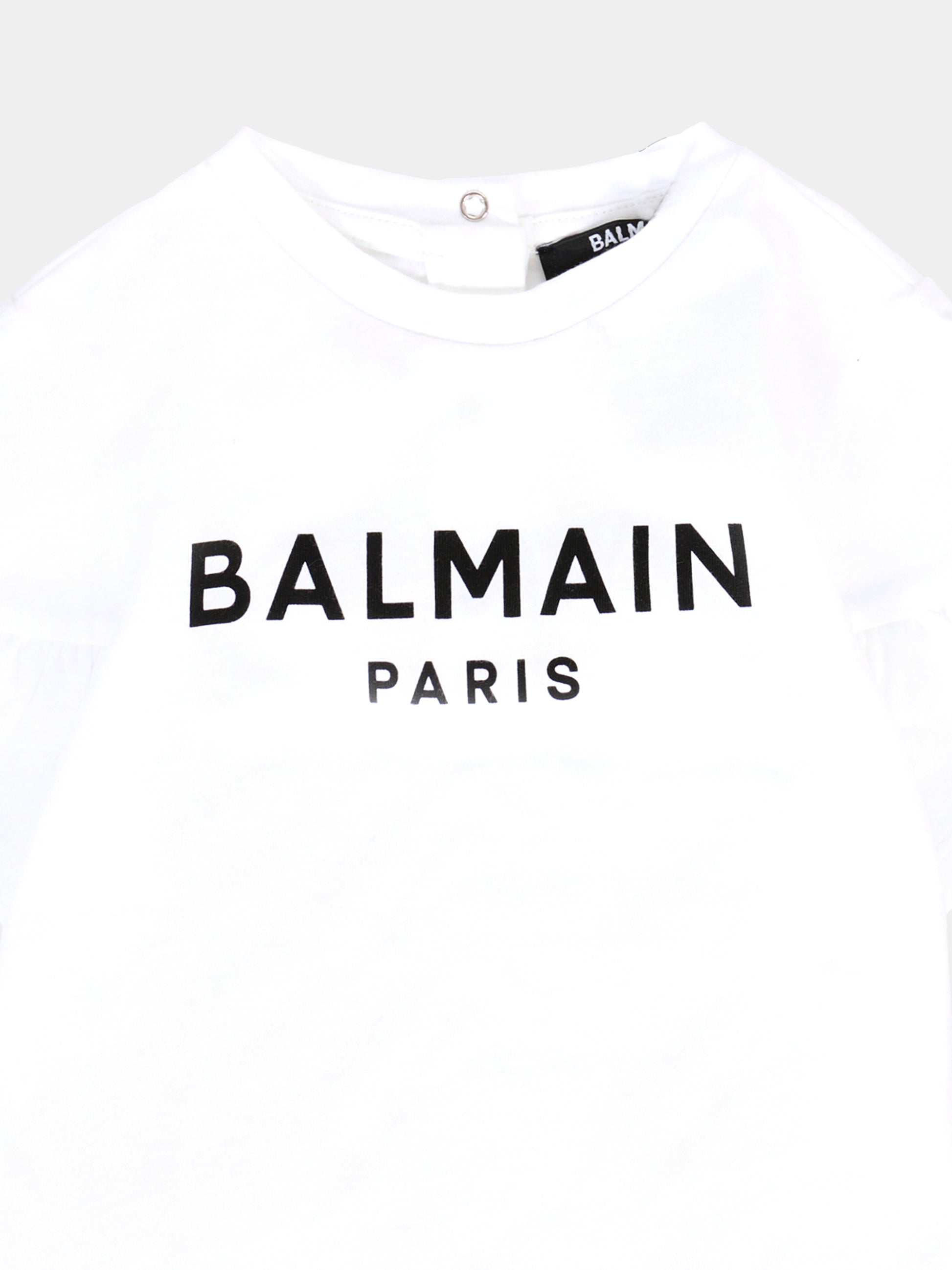 T-shirt bianca per neonati con logo nero,Balmain Kids,6R8001 Z0738 100NE