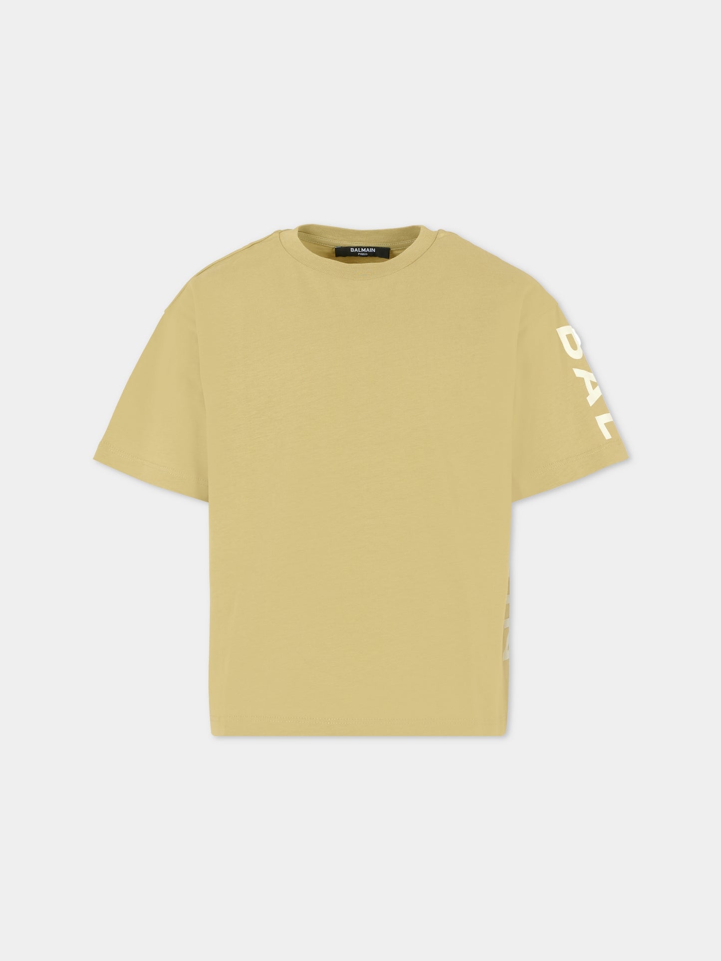 T-shirt verde per bambini con logo,Balmain Kids,BT8P51 Z0082 725