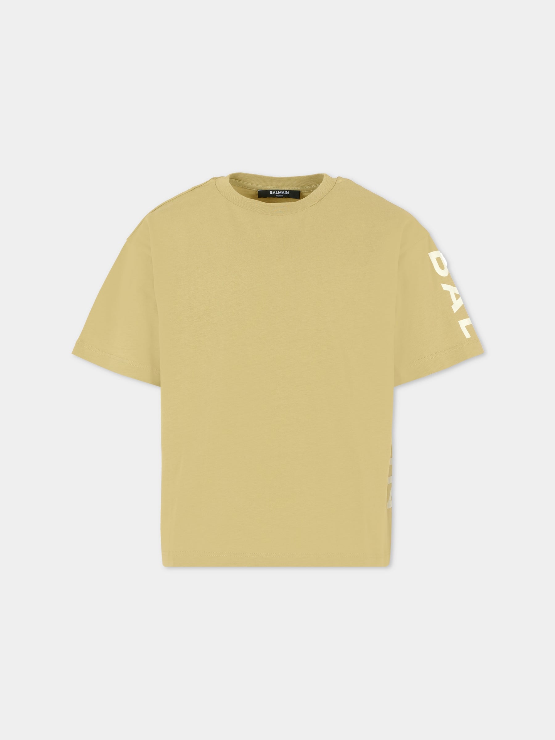 T-shirt verde per bambini con logo,Balmain Kids,BT8P51 Z0082 725