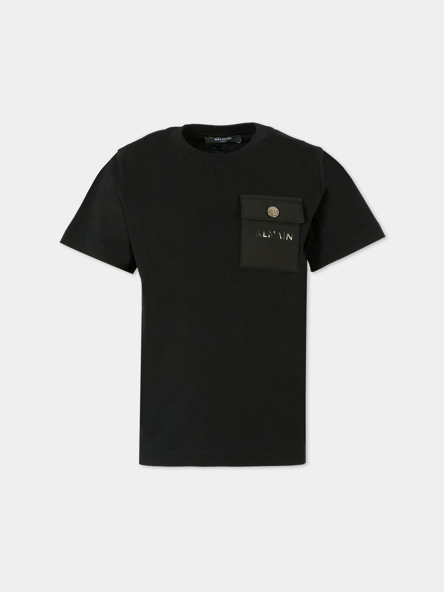 T-shirt nera per bambini con logo,Balmain Kids,BT8P81 Z0082 930