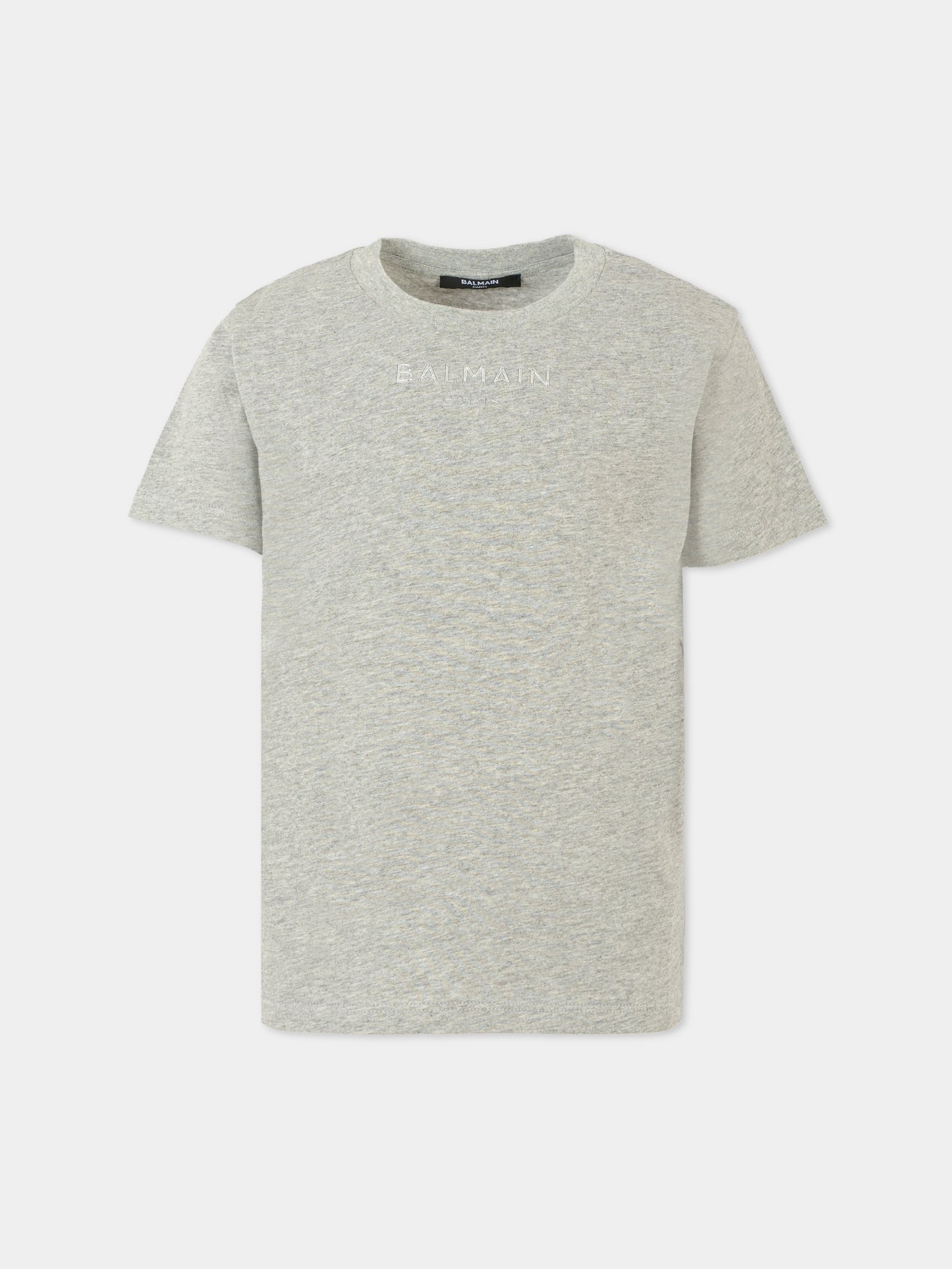 T-shir grigia per bambini con logo argentato,Balmain Kids,BT8Q41 Z0207 904