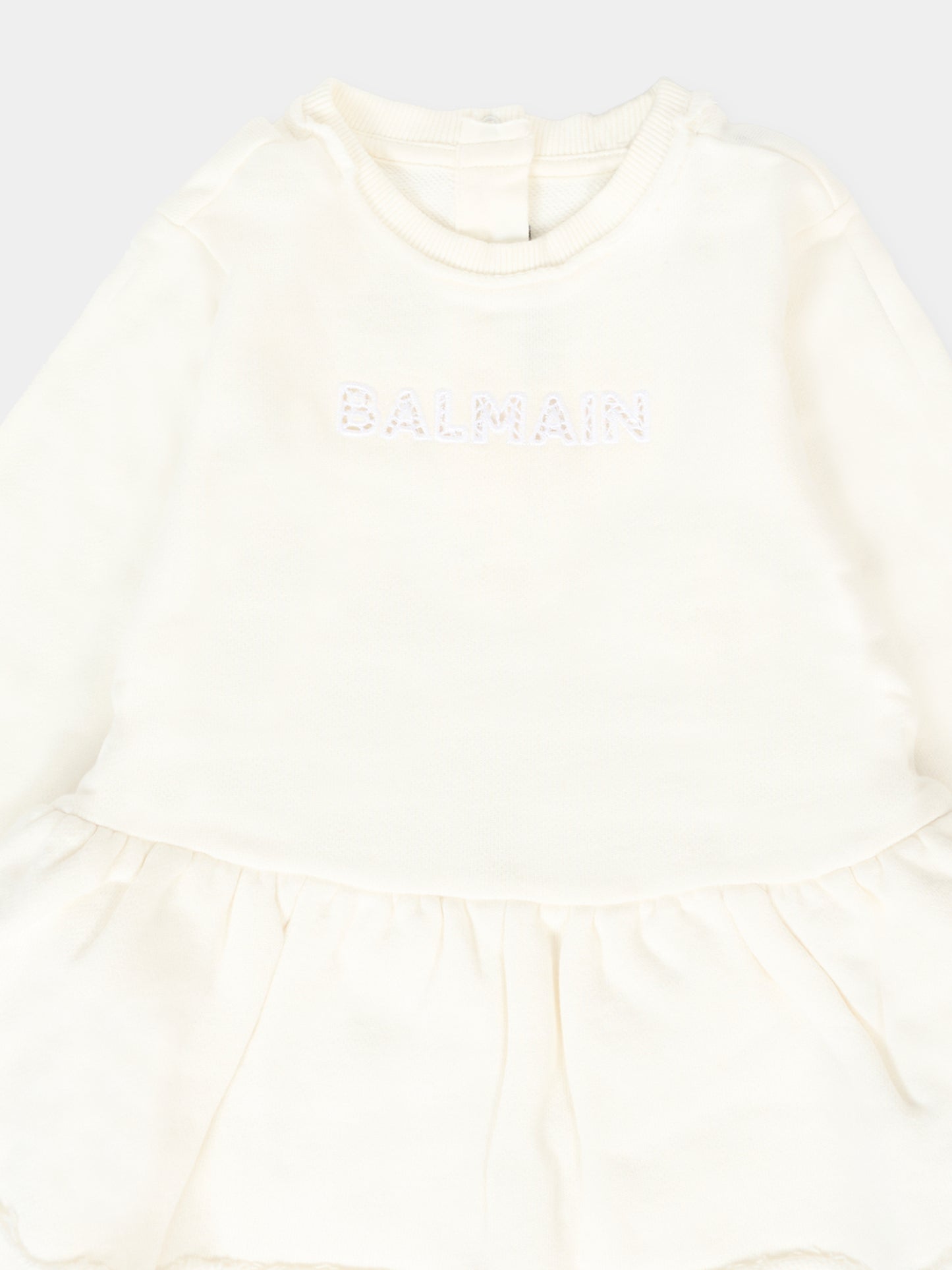 Vestito avorio per neonata con logo,Balmain Kids,BT1030 Z0001 102