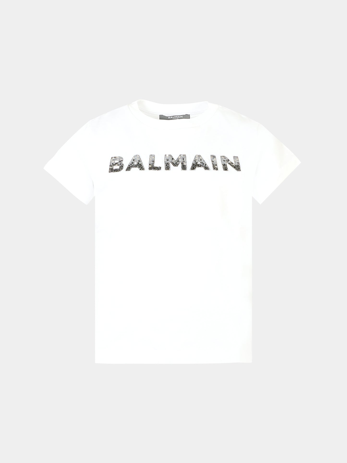 T-shirt bianca per bambina con paillettes,Balmain Kids,BT8C31 J0177 100NE