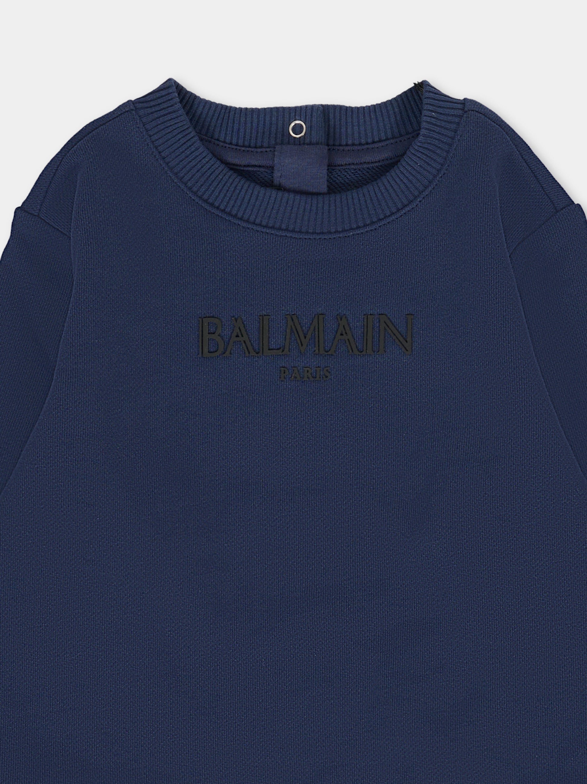 Felpa blu per neonato con logo,Balmain Kids,BT4640 Z1753 649NE
