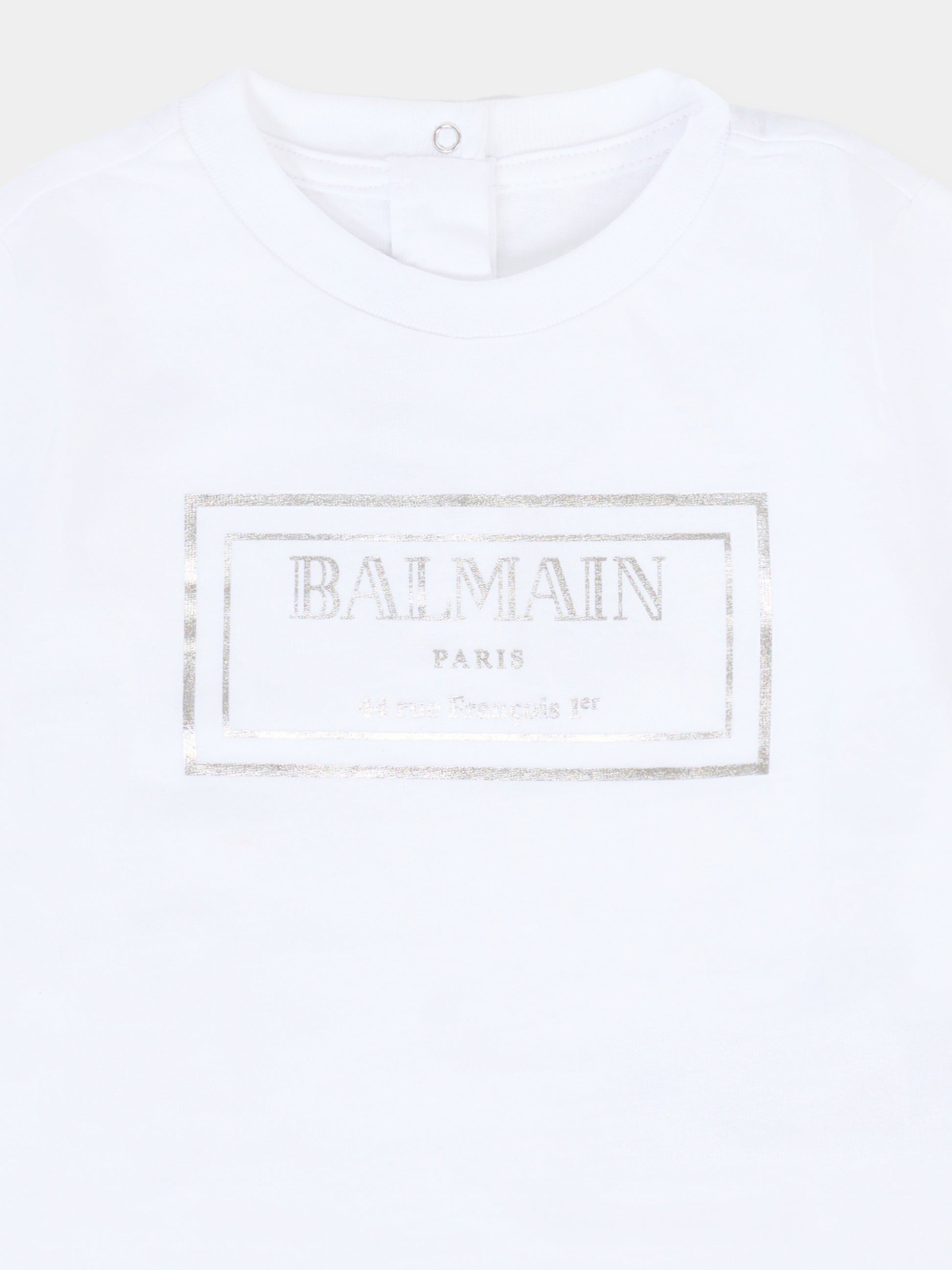 T-shirt bianca per neonati con logo argentato,Balmain Kids,BT8631 Z0082 100AG