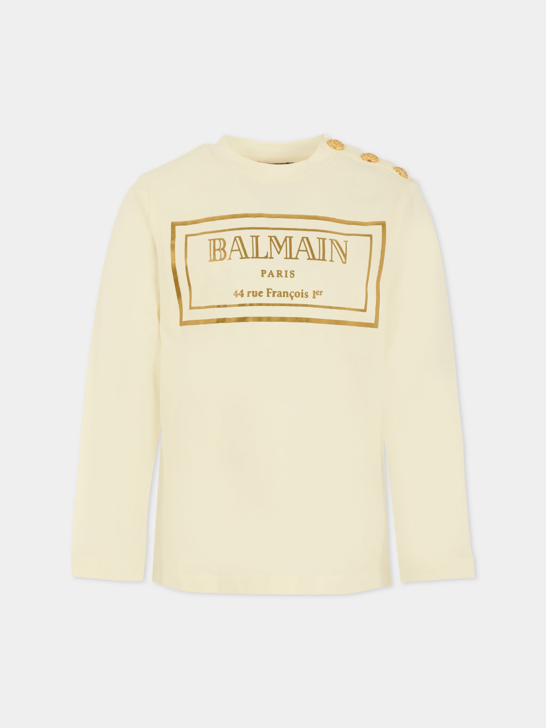 T-shirt avorio per bambini con logo,Balmain Kids,BT8R70 Z1764 102OR