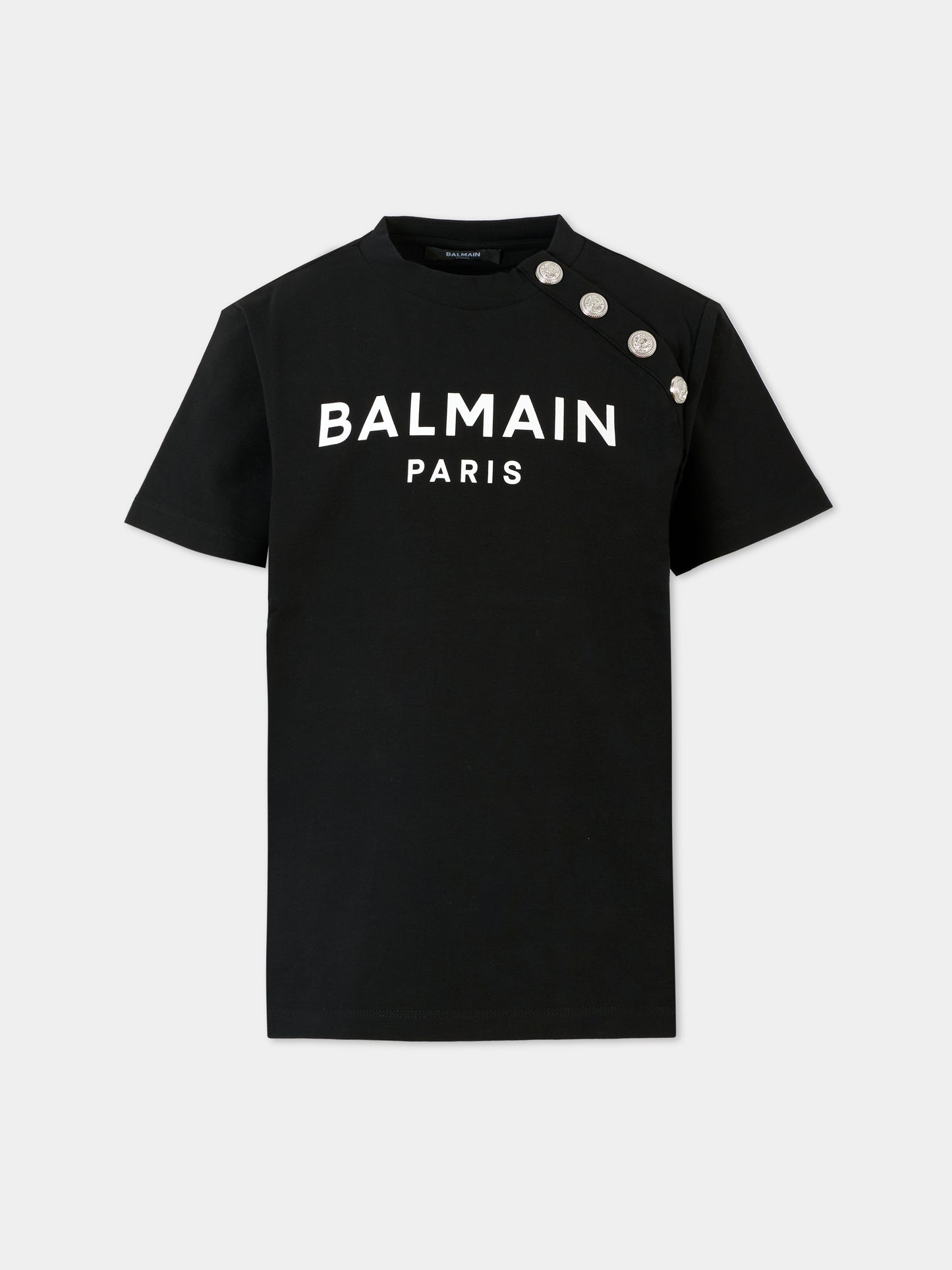 T-shirt nera per bambina con logo bianco,Balmain Kids,BV8Q71 Z2389 930BC