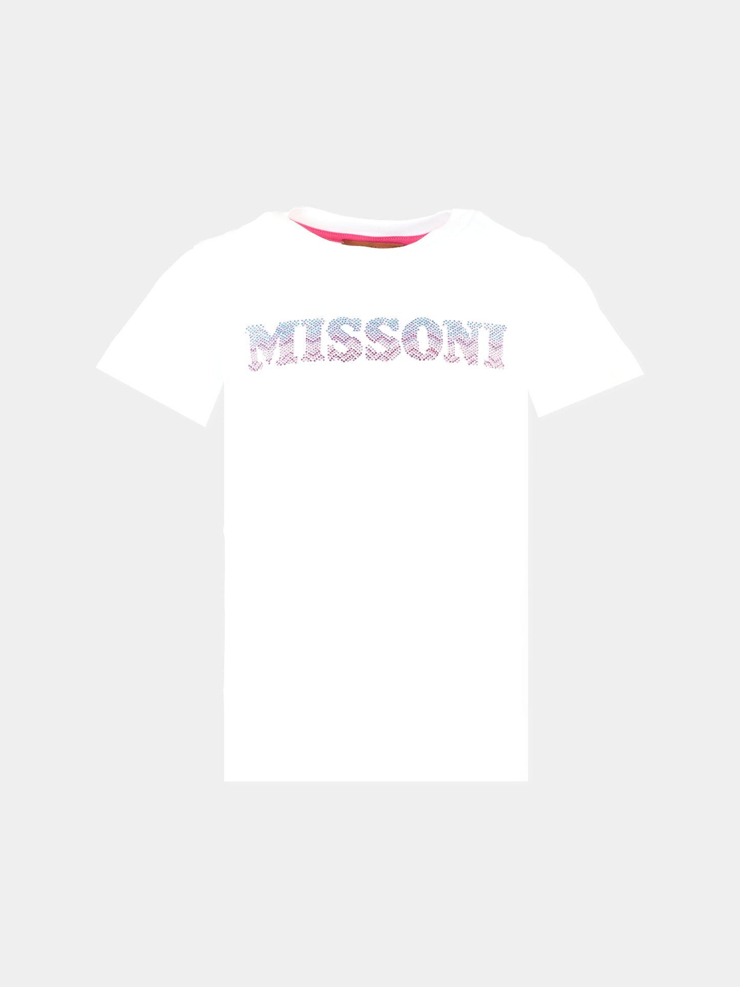 T-shirt bianca per bambina con logo celeste e rosa,Missoni,MT8A41 J0177 100MC